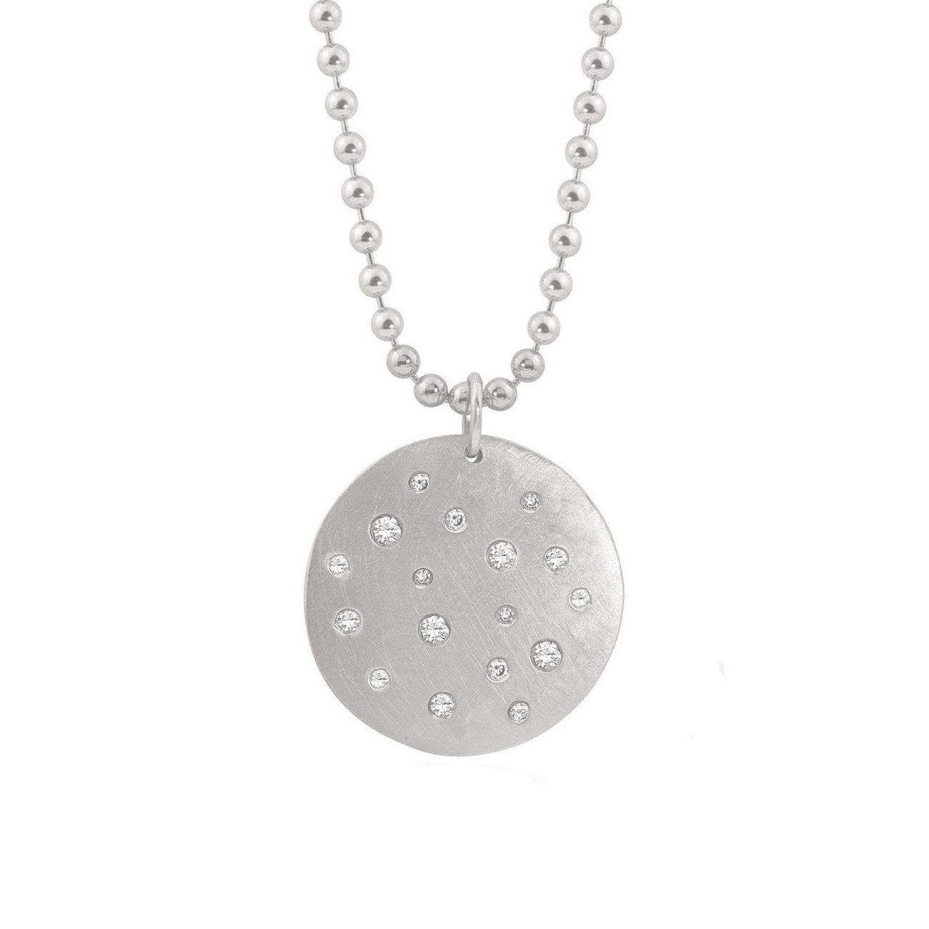 14k white gold x-large MONI medallion with scattered diamonds