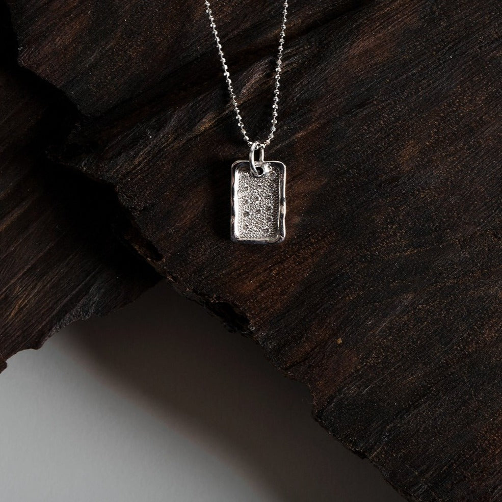 14k gold DEFT small dog tag charm with white diamonds from lookbook