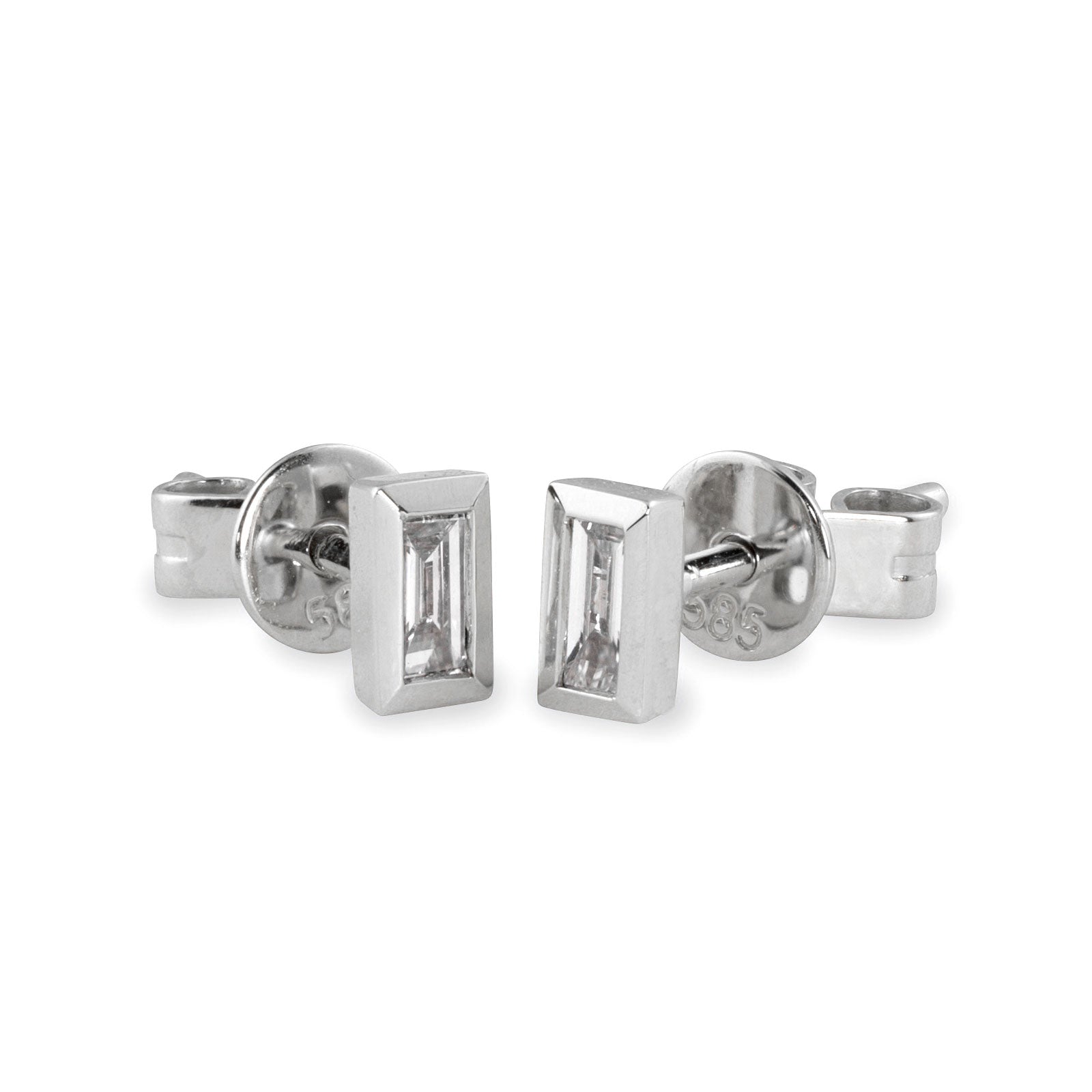 14k white gold ORAN baguette diamond post earrings
