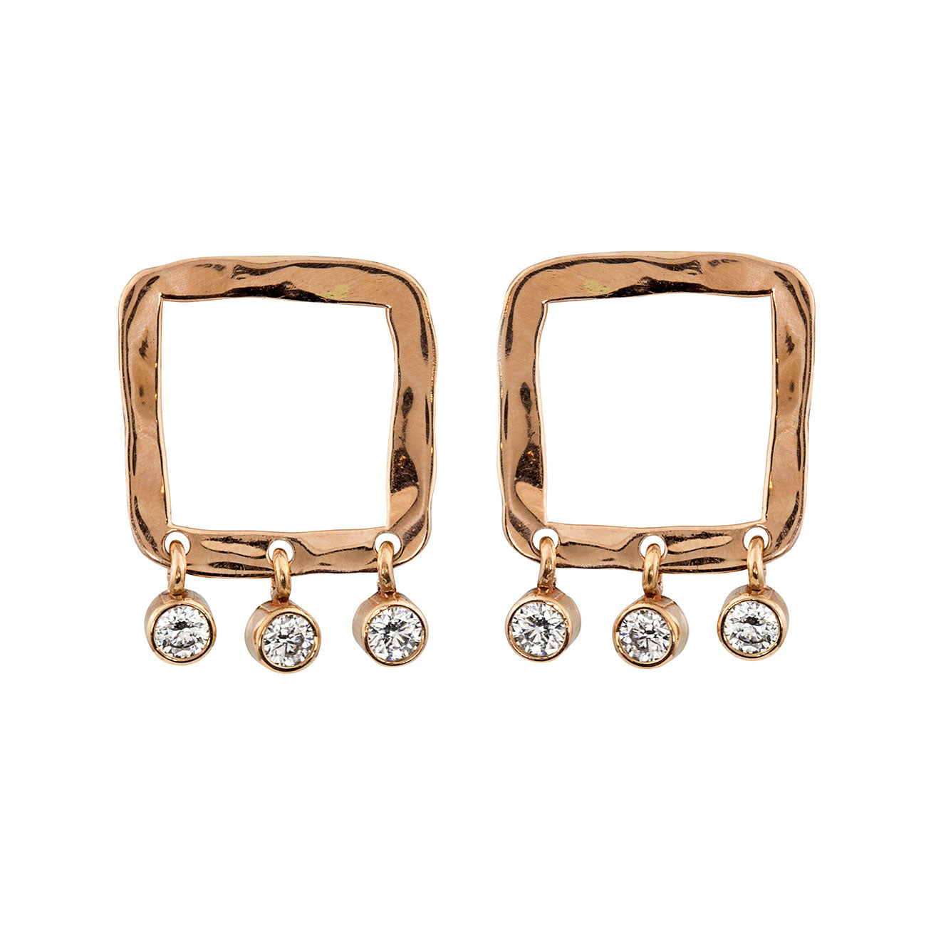 14k rose gold POPI square post earring with diamond dangles