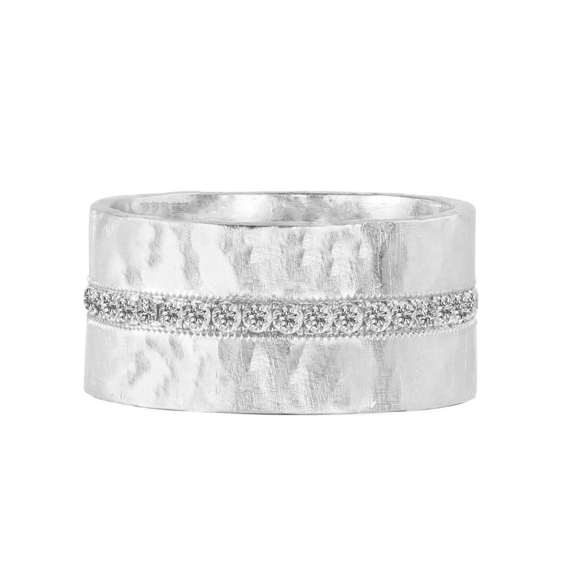 14k white gold RANI wide band ring with diamonds