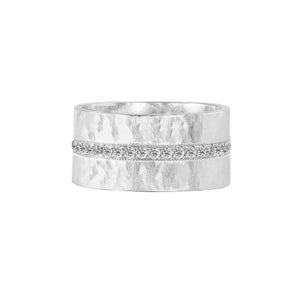 14k white gold RANI wide band ring with diamonds