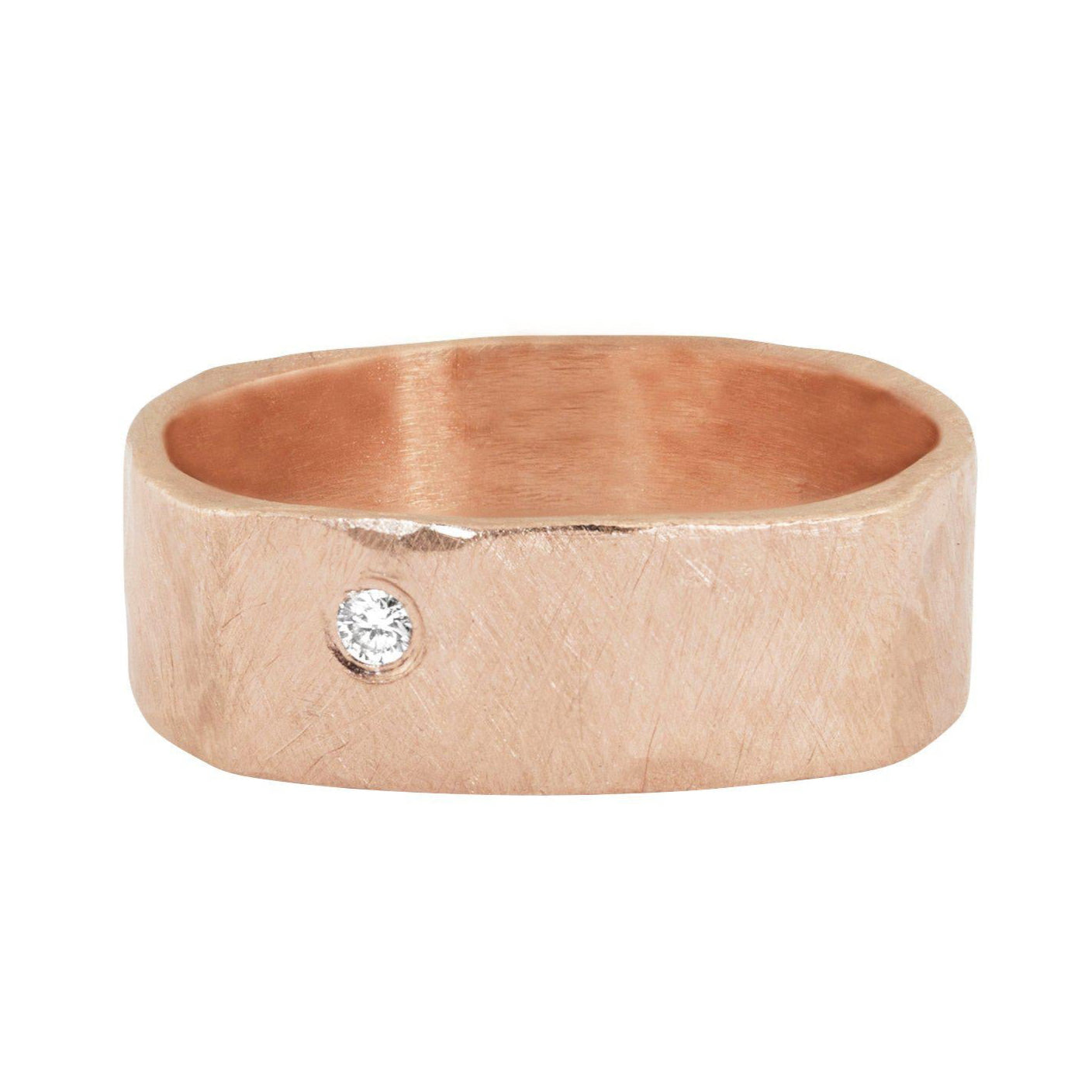 14k rose gold REFE square hammered band with single diamond