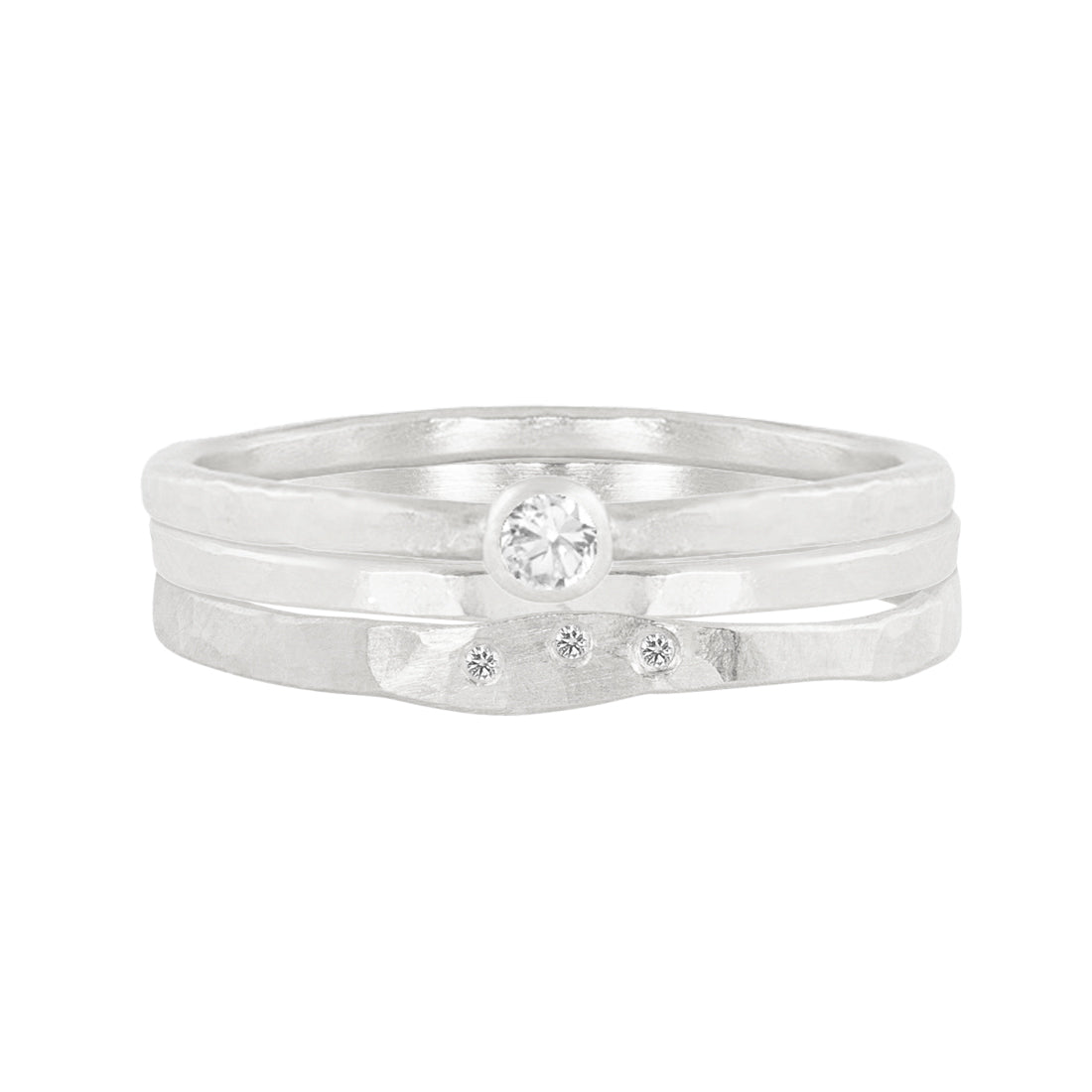 14k white gold RELA stacker ring with diamond with PREX and PRIM rings