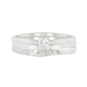 14k white gold RELA stacker ring with diamond with PREX and PRIM rings