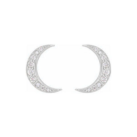 14k white gold MOON diamond post earrings