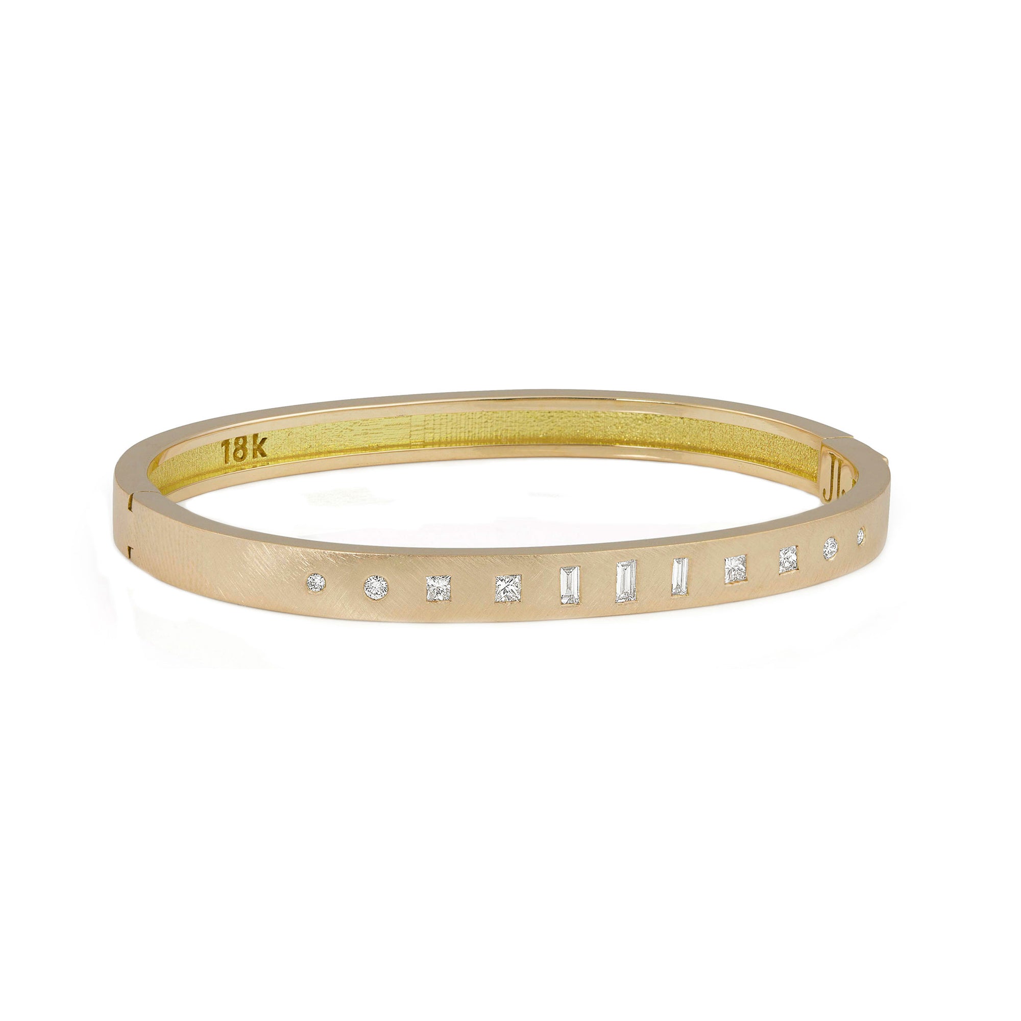 18k yellow gold TUMI hinged cuff bracelet with mixed white diamonds