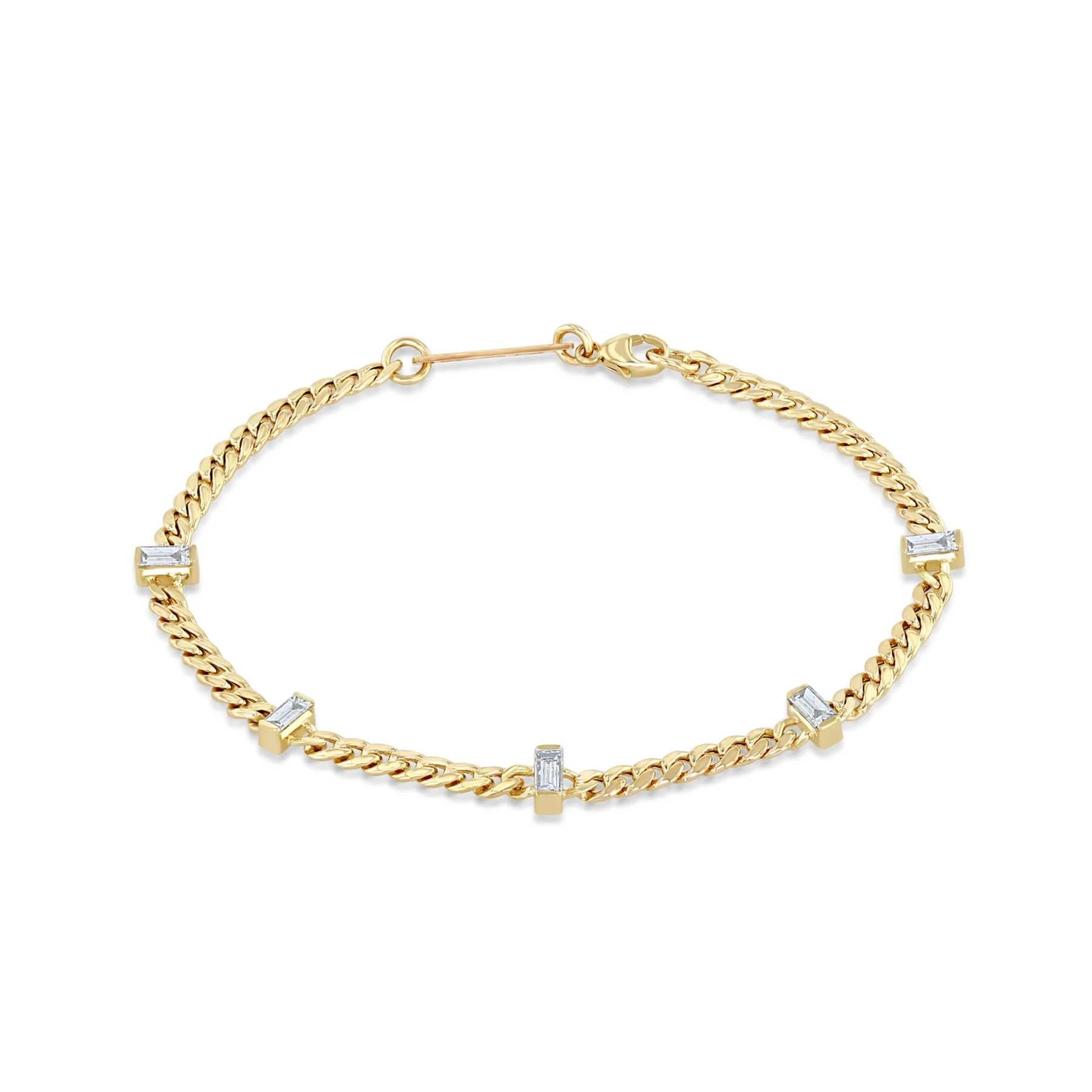 Zoe Chicco 14k - Small Curb Chain Bracelet with 5 Vertical Baguette Diamond Stations