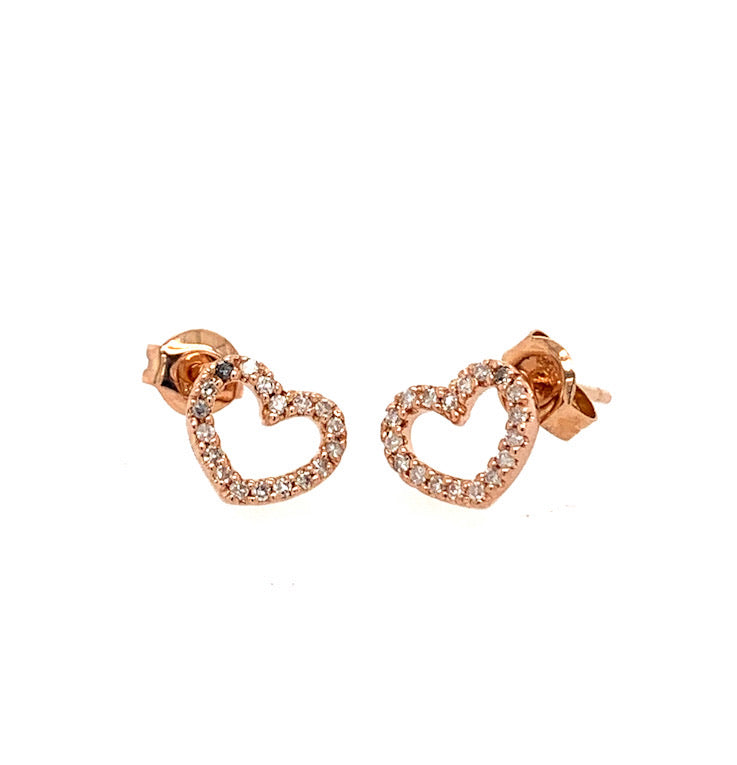 14k rose gold LARA diamond heart post earrings
