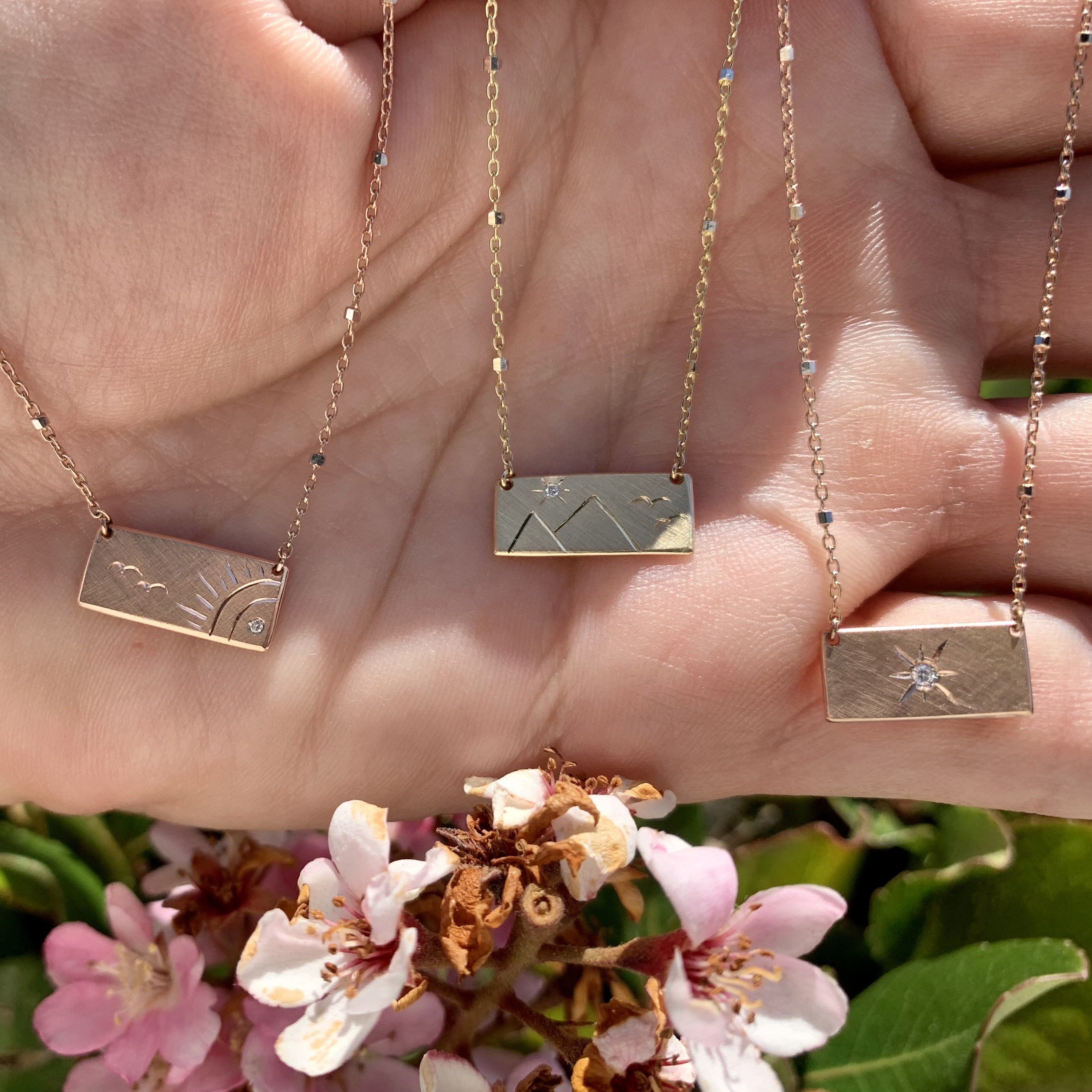 14k gold COCA bar necklace with COCO and COCI necklaces