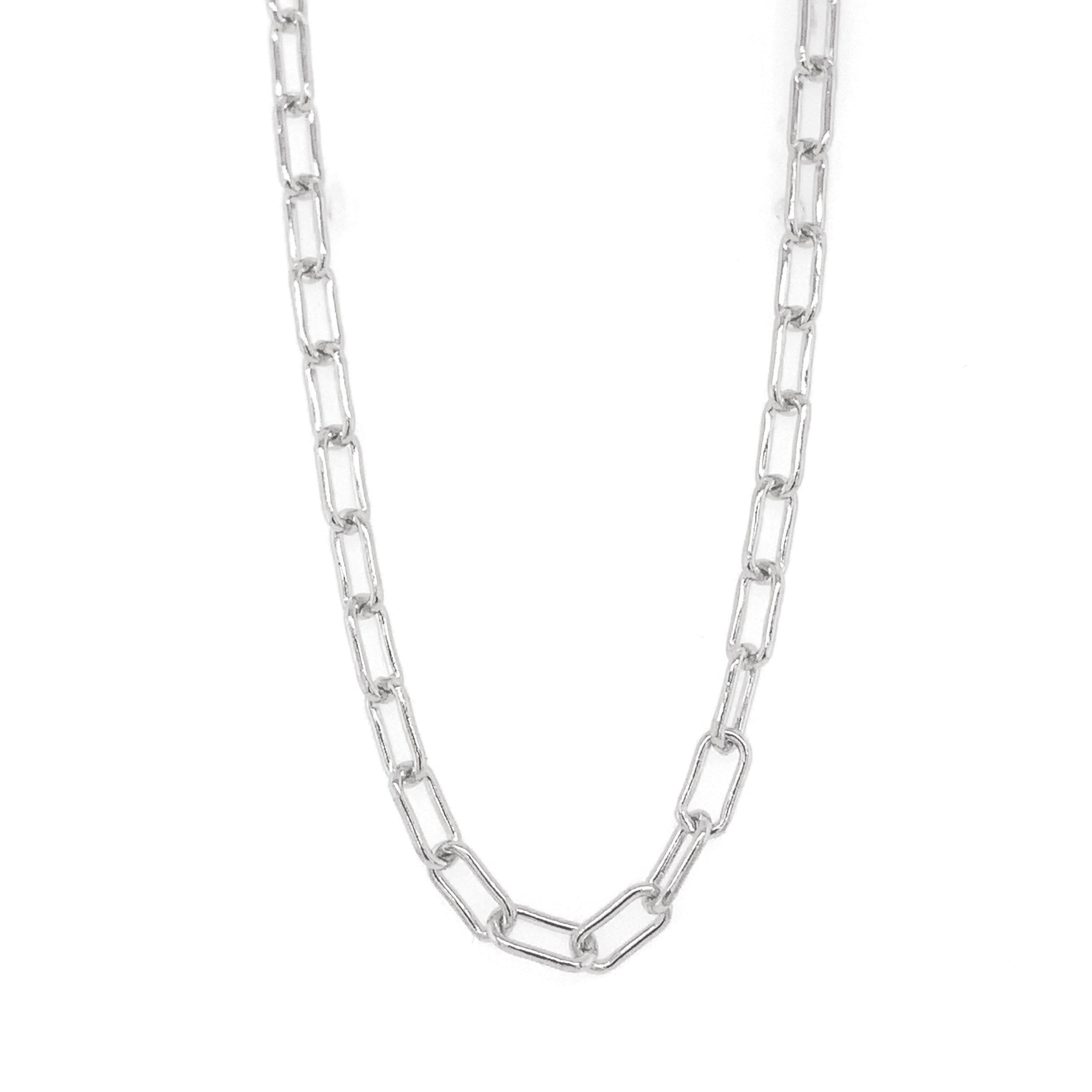 large 14k white gold paperclip chain necklace, 3.2mm width, solid gold, handcrafted statement necklace