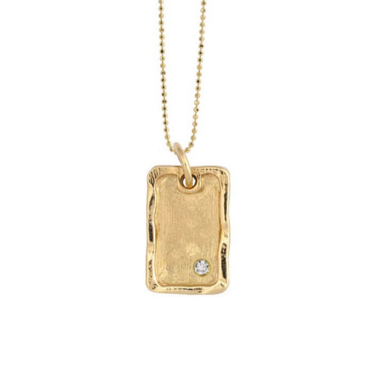 14k gold dog tag pendant with white background