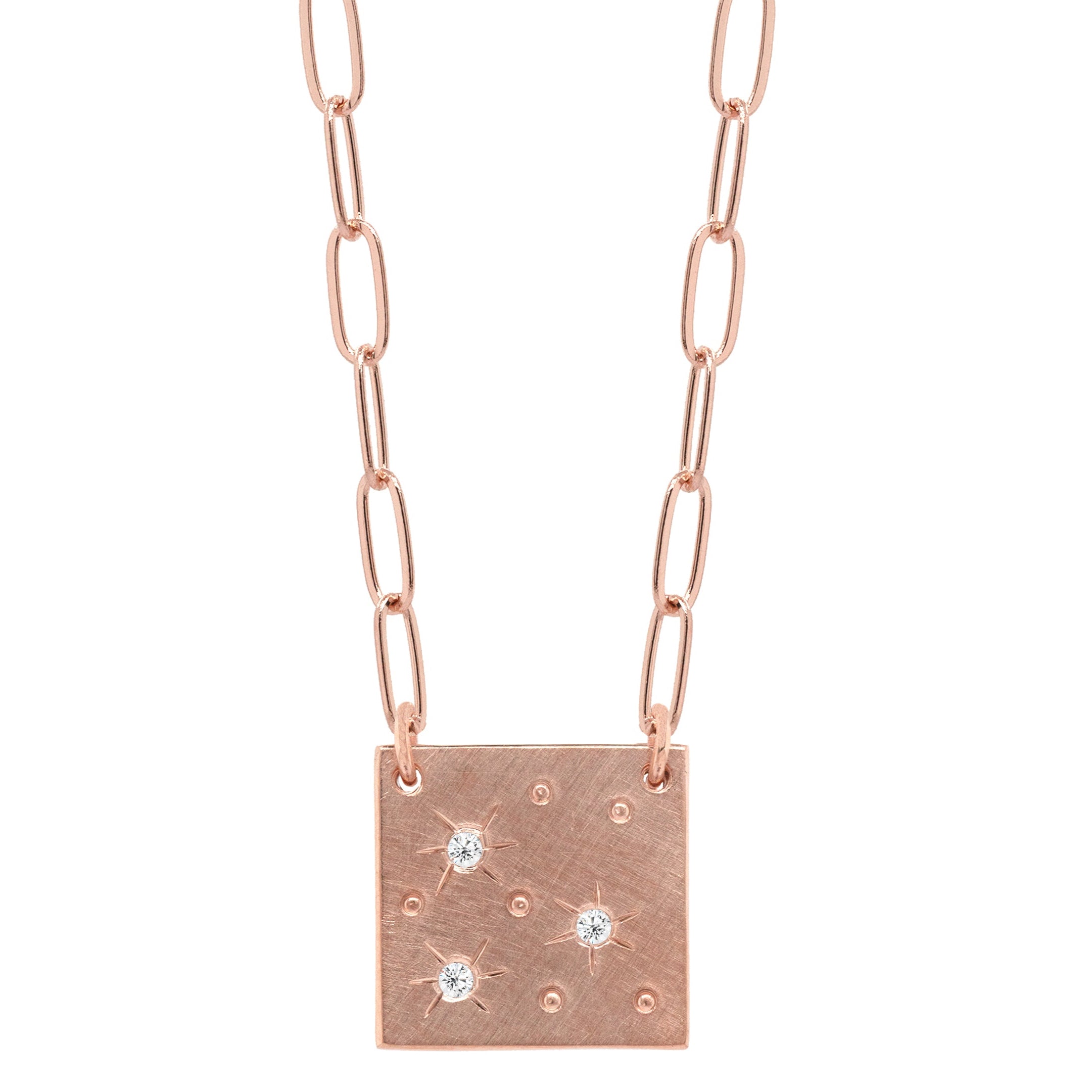 14k Rose Gold Square Diamond Star Necklace on a 
Paperclip Chain by Julez Bryant