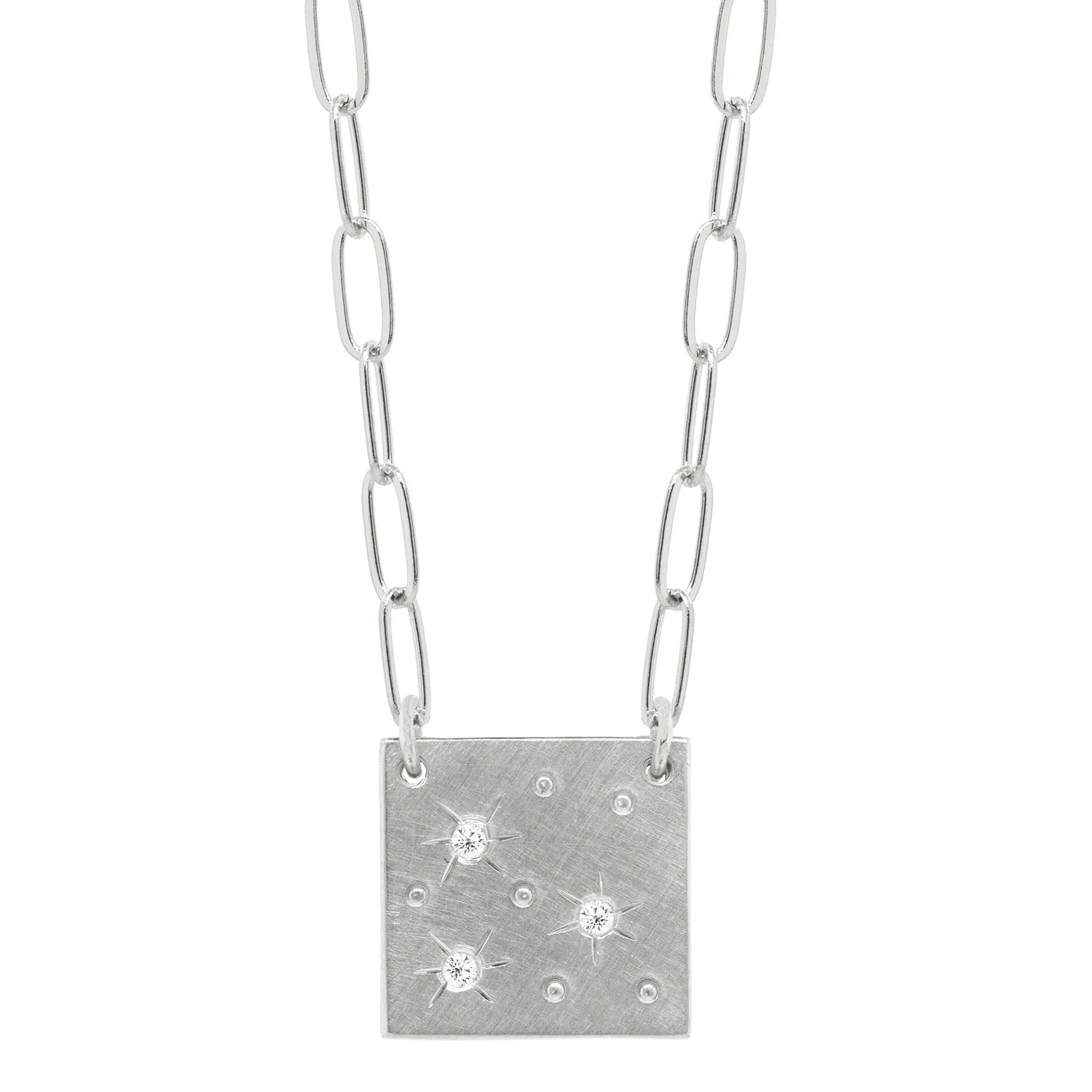 14k White Gold Square Diamond Star Necklace on a Paperclip Chain by Julez Bryant