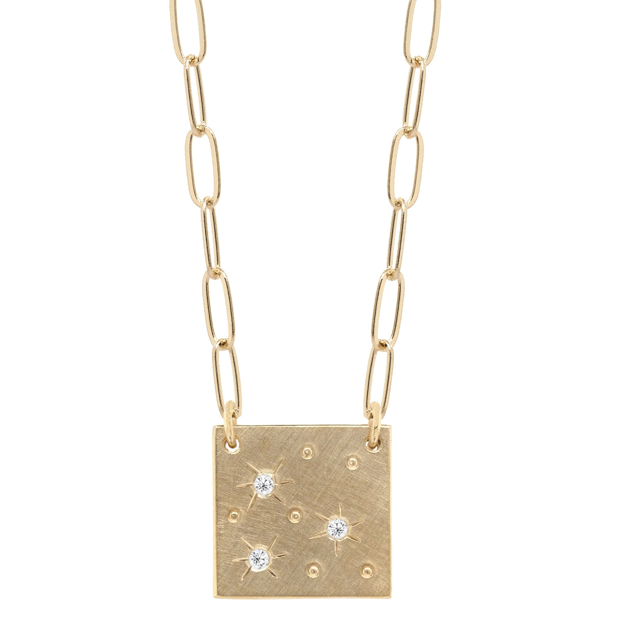 MORZ Small 14k Gold Diamond Starburst Square Charm Necklace