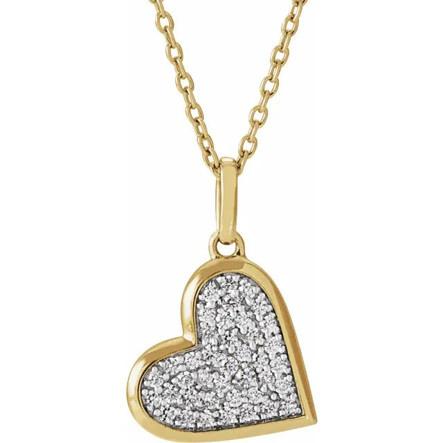 14k Yellow Gold heart with white diamonds