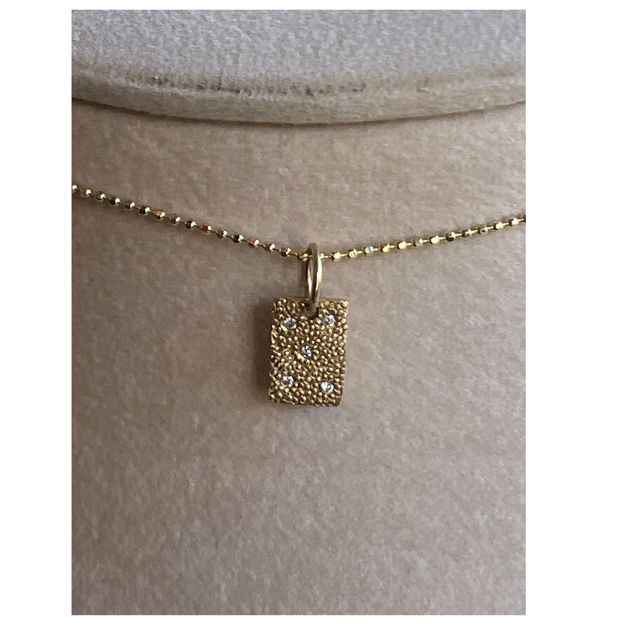 GIDGET Baby 14K Gold Rectangle Pendant with Beaded Texture and White Diamonds