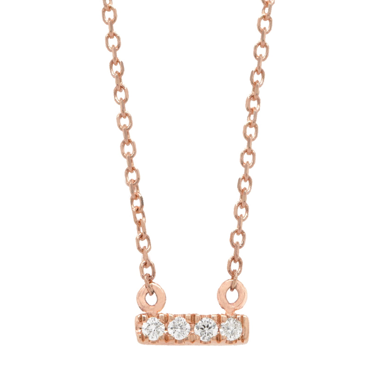 14k Gold Lab Diamond Bar Necklace on Diamond-Cut Rolo Chain