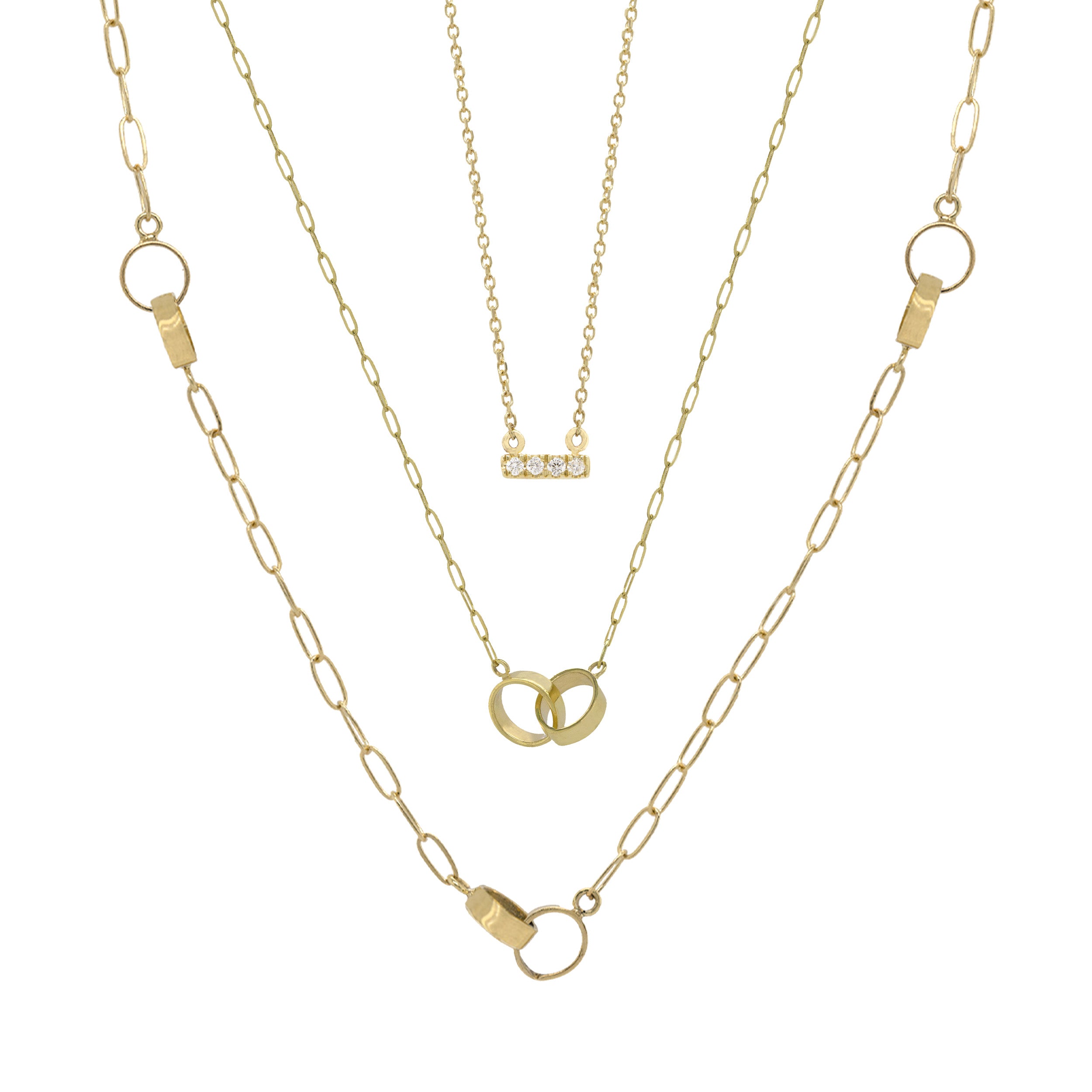 14k Gold Paperclip Necklace with Linked Rings | Julez Bryant