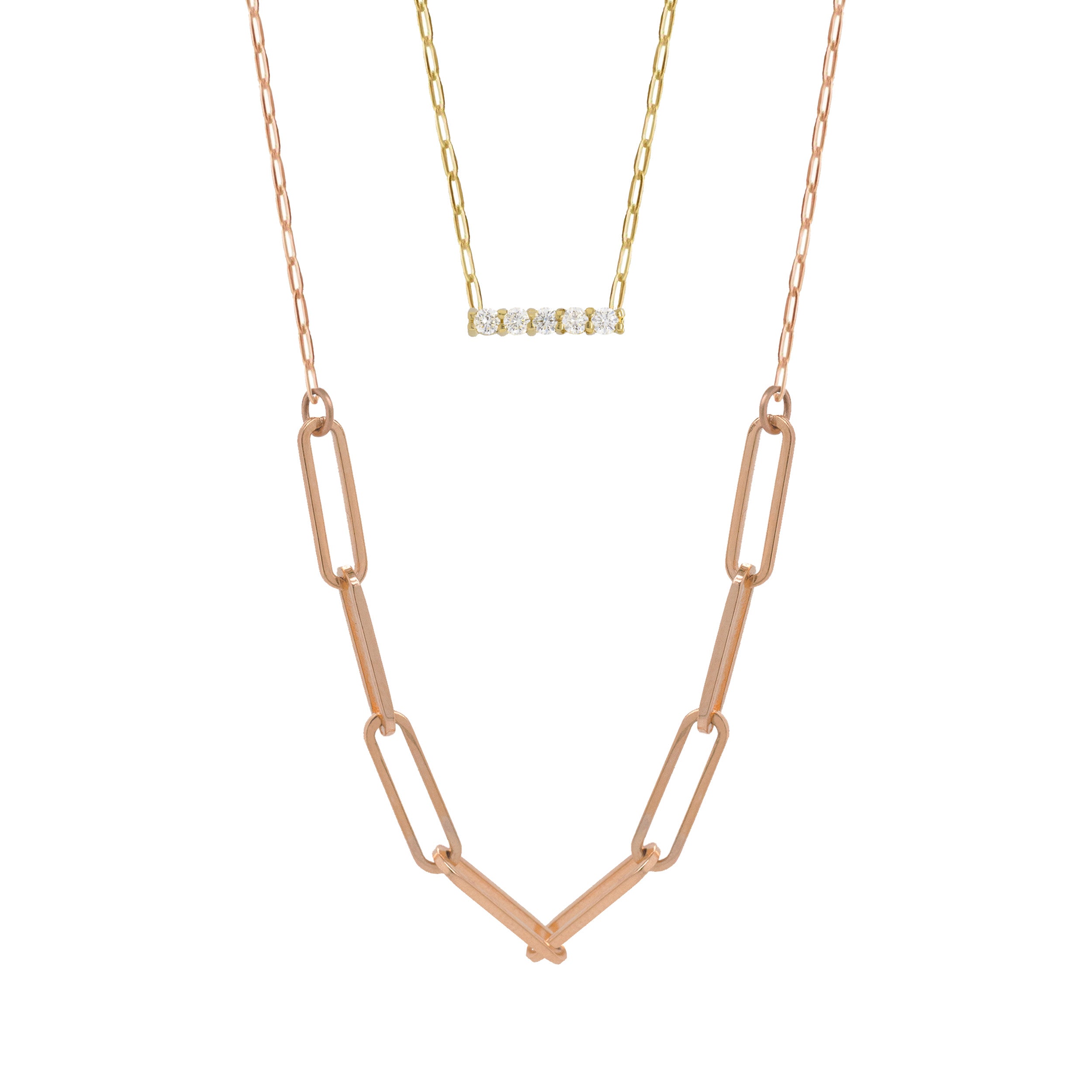ALMA 14k Gold Diamond Bar Necklace on Cable Chain