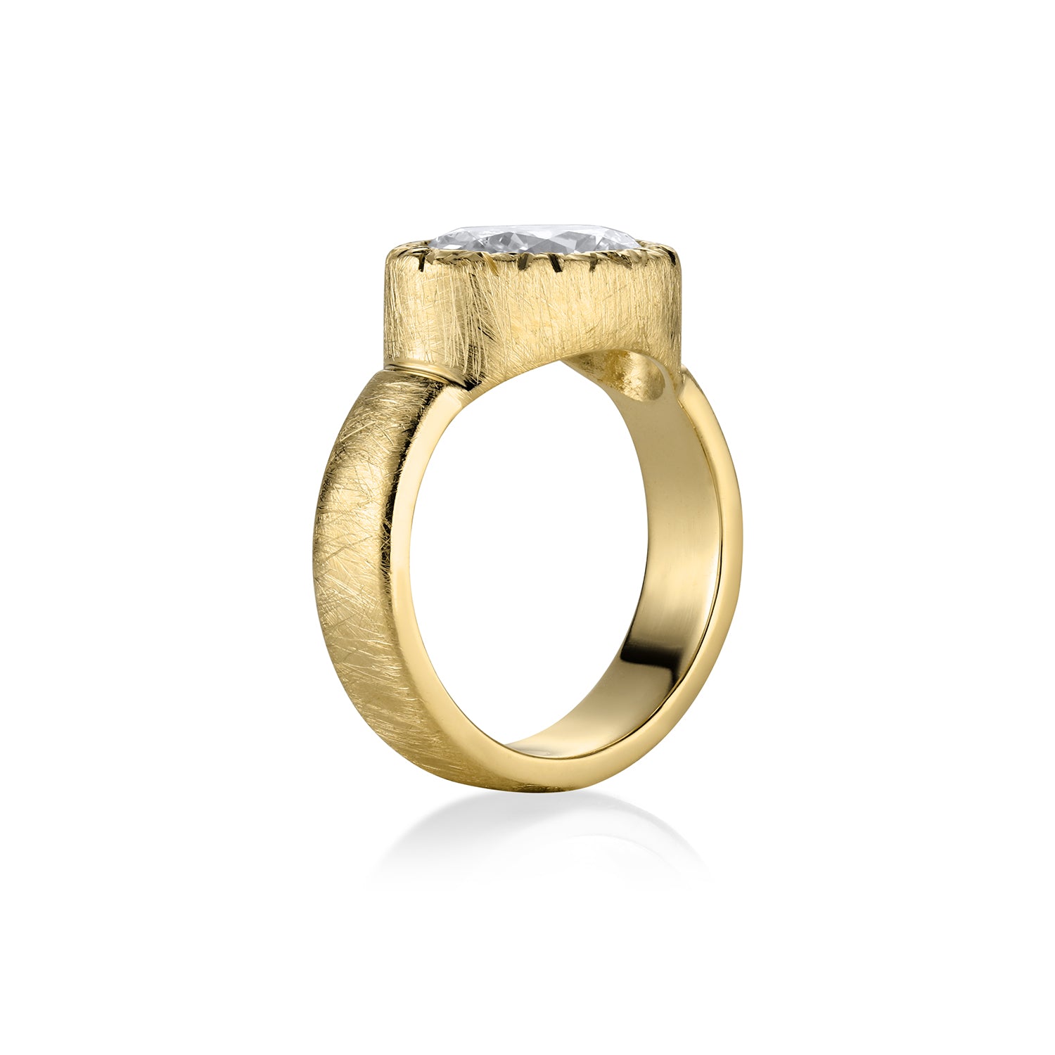 Yellow gold oval bezel set engagement ring by Julez Bryant side view