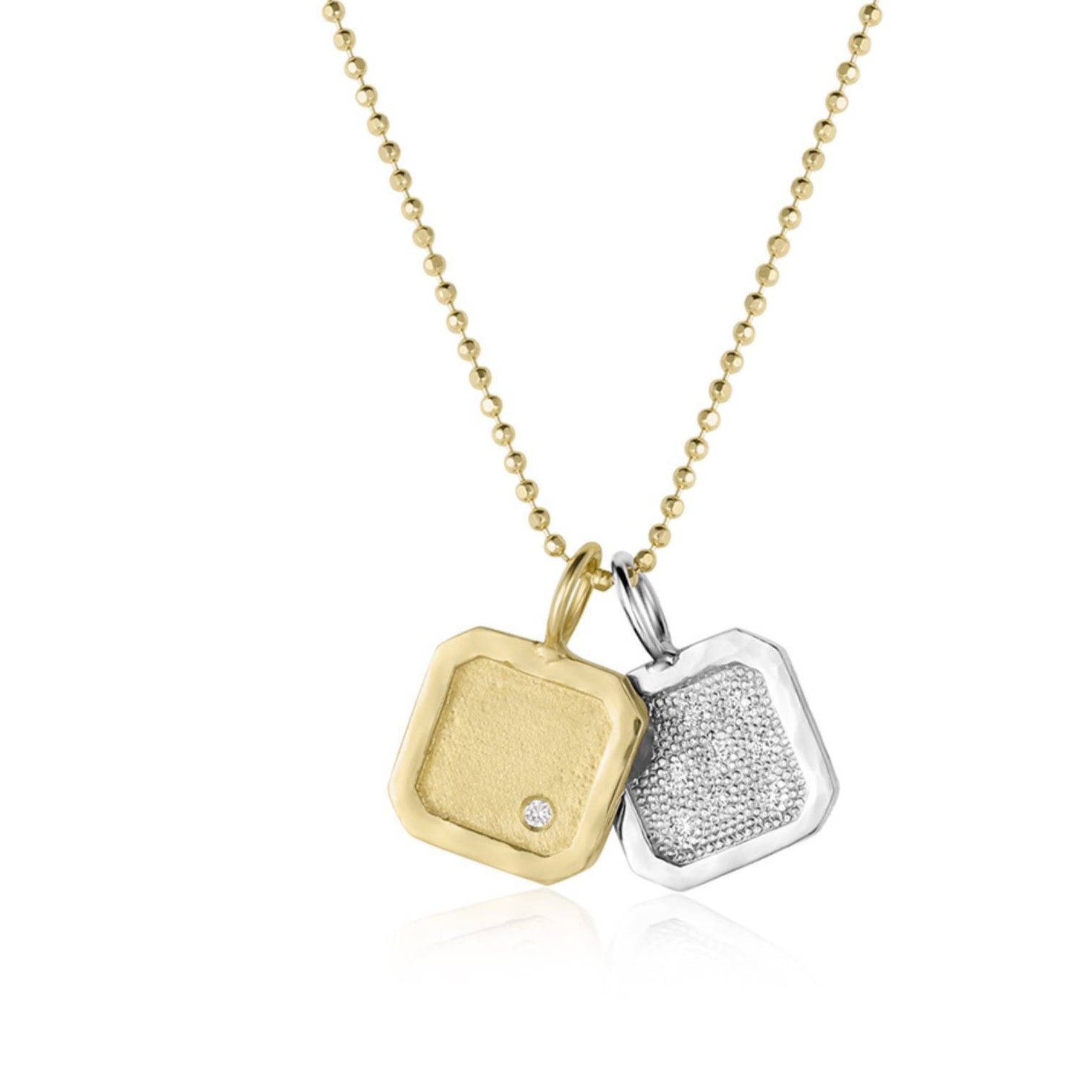 DAFF Medium 14k Gold Square Single Diamond Dog Tag Pendant