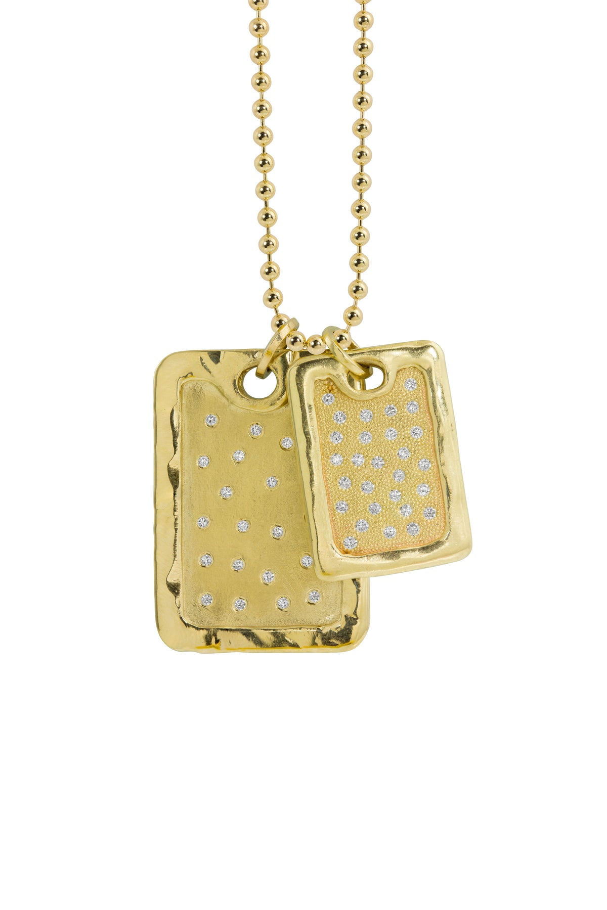 Dog Tag Pendant | 14k Gold Rectangle Dog Tag with Scattered Diamonds | Style Dani