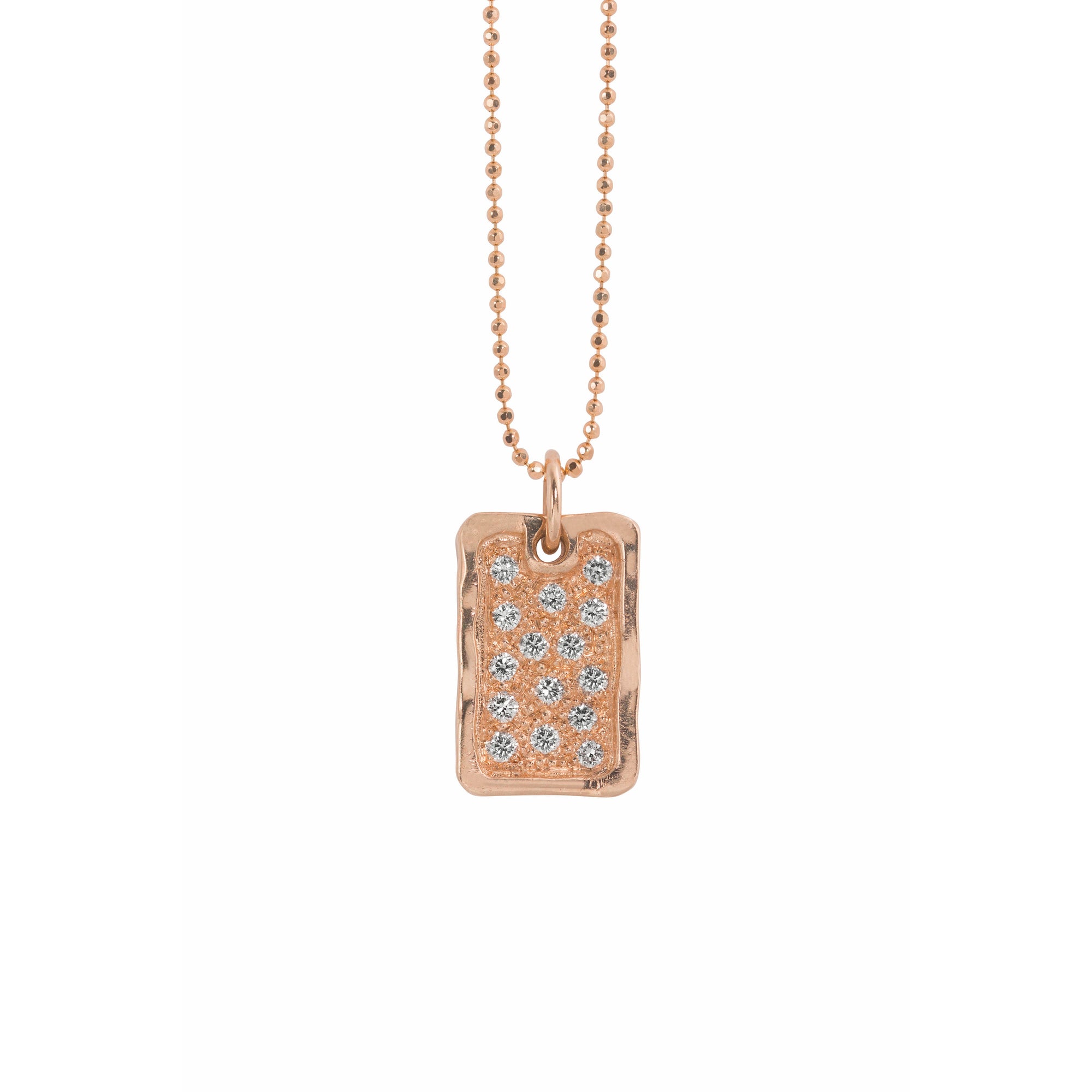 14k rose gold DEFT small dog tag charm with white diamonds