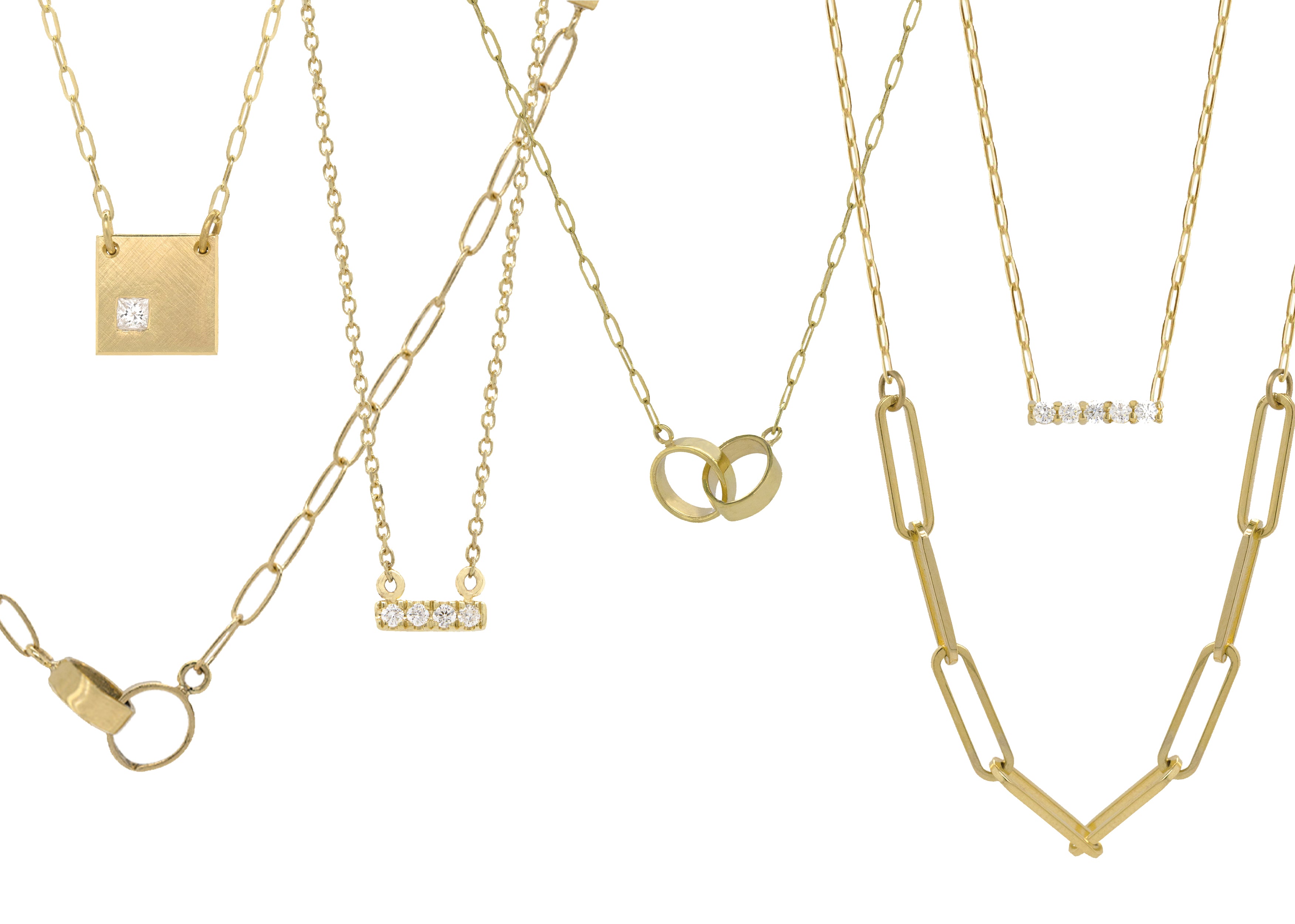 14k Gold Lab Diamond Bar Necklace on Diamond-Cut Rolo Chain