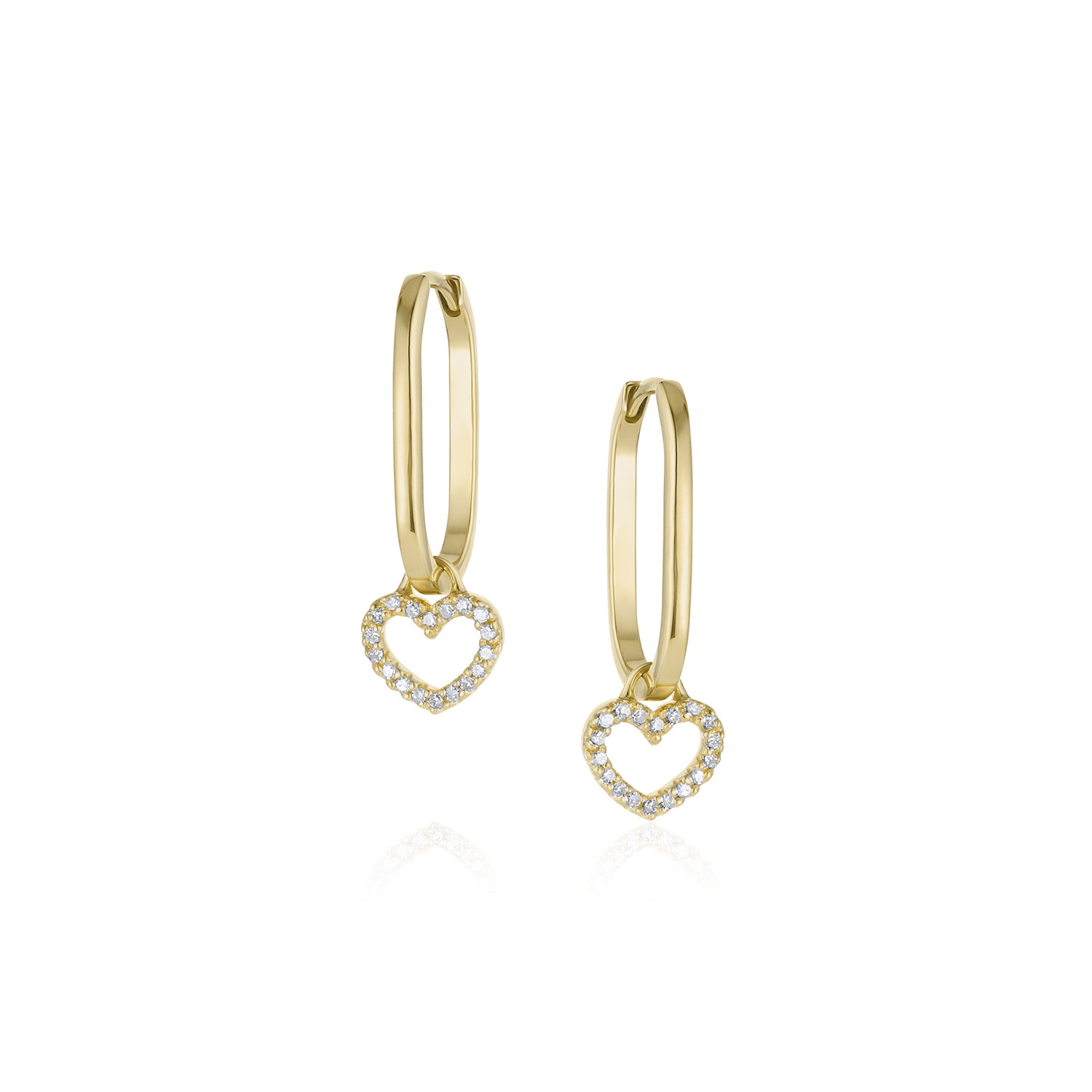 14k gold hoops with pave diamond heart charm