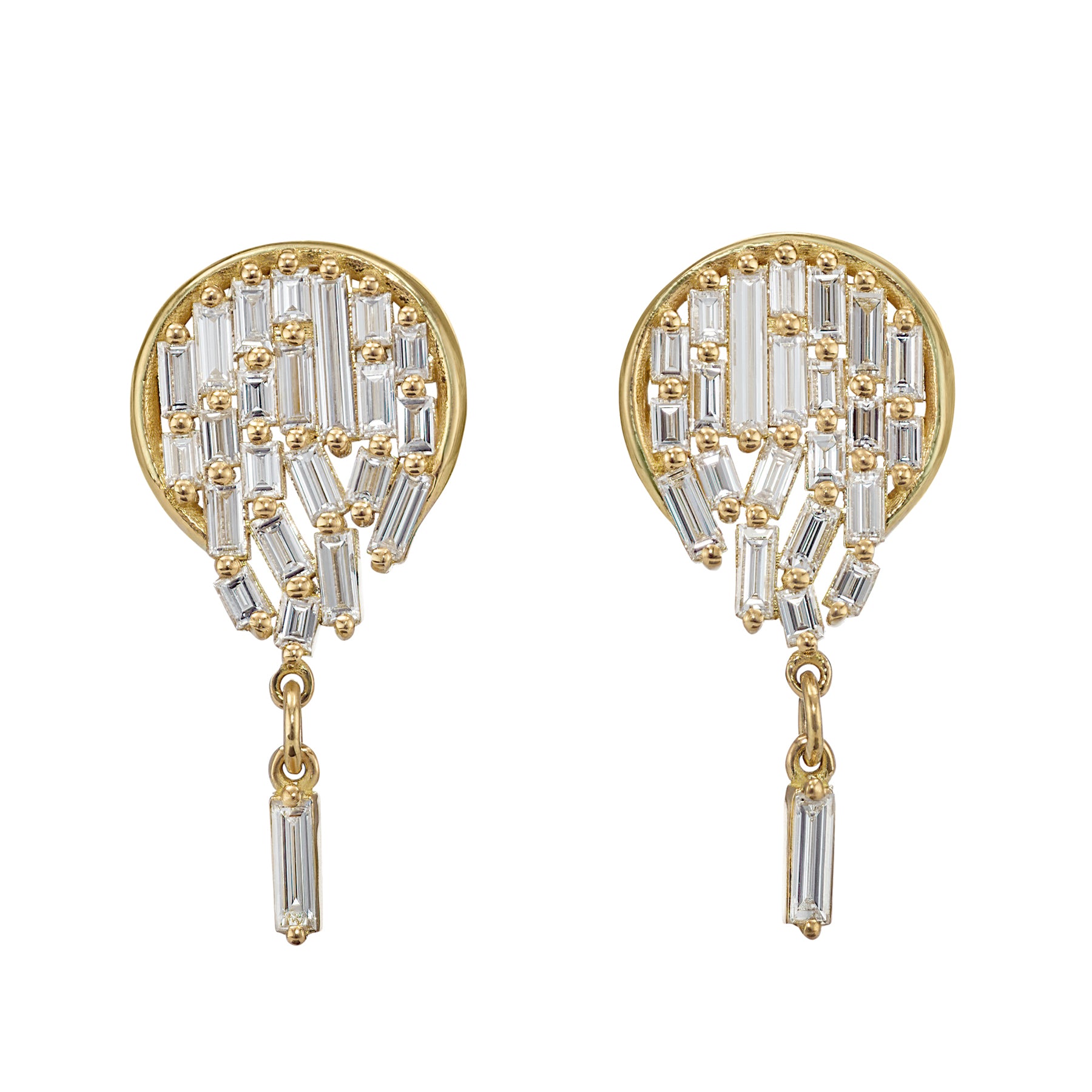 Gold and diamond earrings on a white background