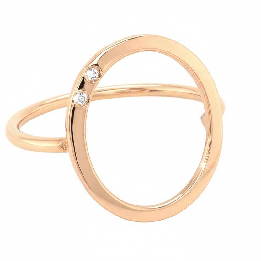 14k Yellow Gold Open Circle Diamond Ring on White Background