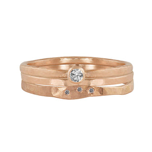 14k rose gold PREX thin hammered band stacked with RELA and PRIM rings