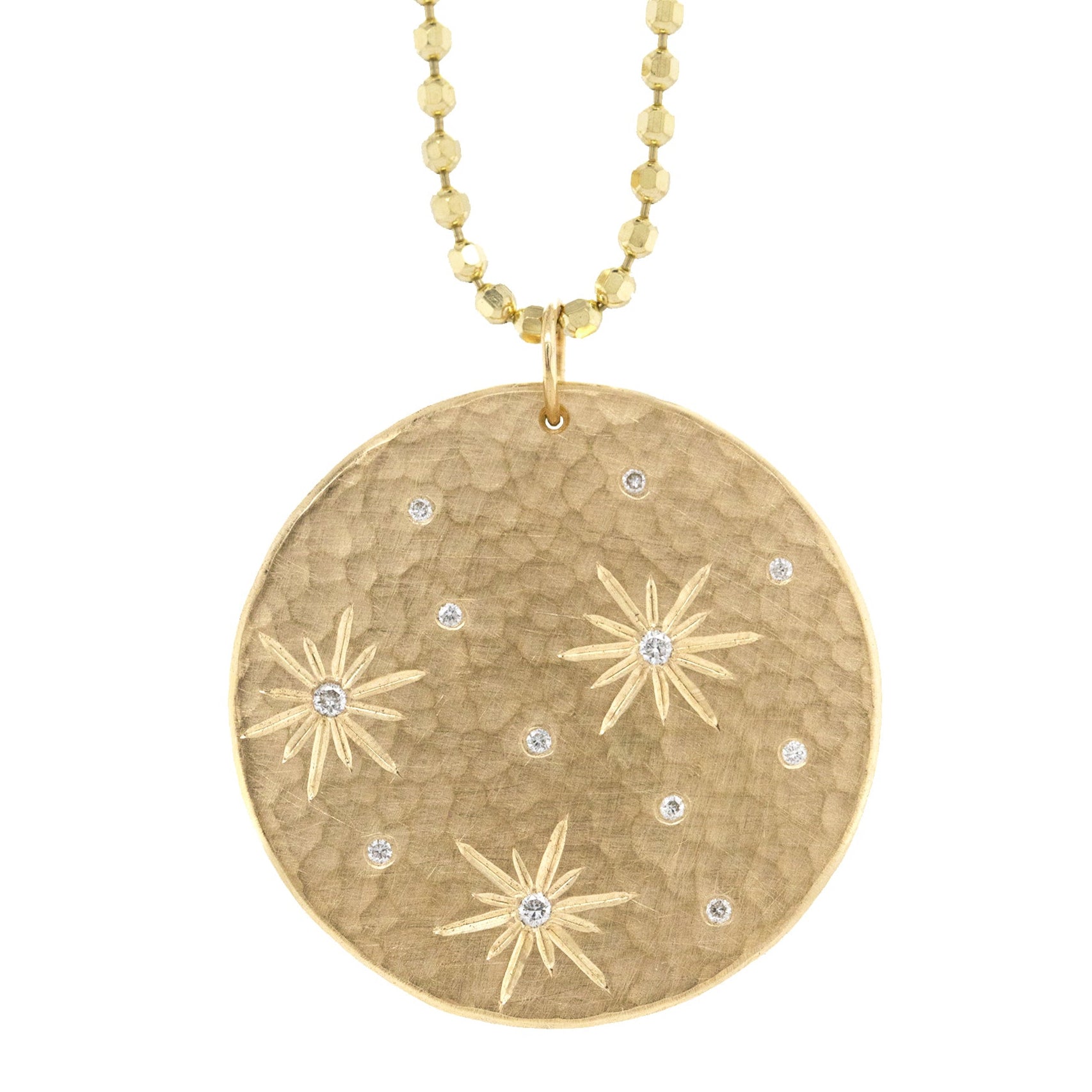 SOLAR Large 14k Gold Starburst Medallion with White Diamonds Pendant