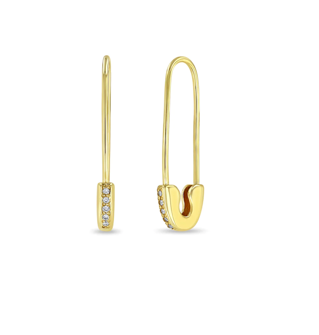 Zoe Chicco 14k Gold Pave Diamond Safety Pin Threader Earrings