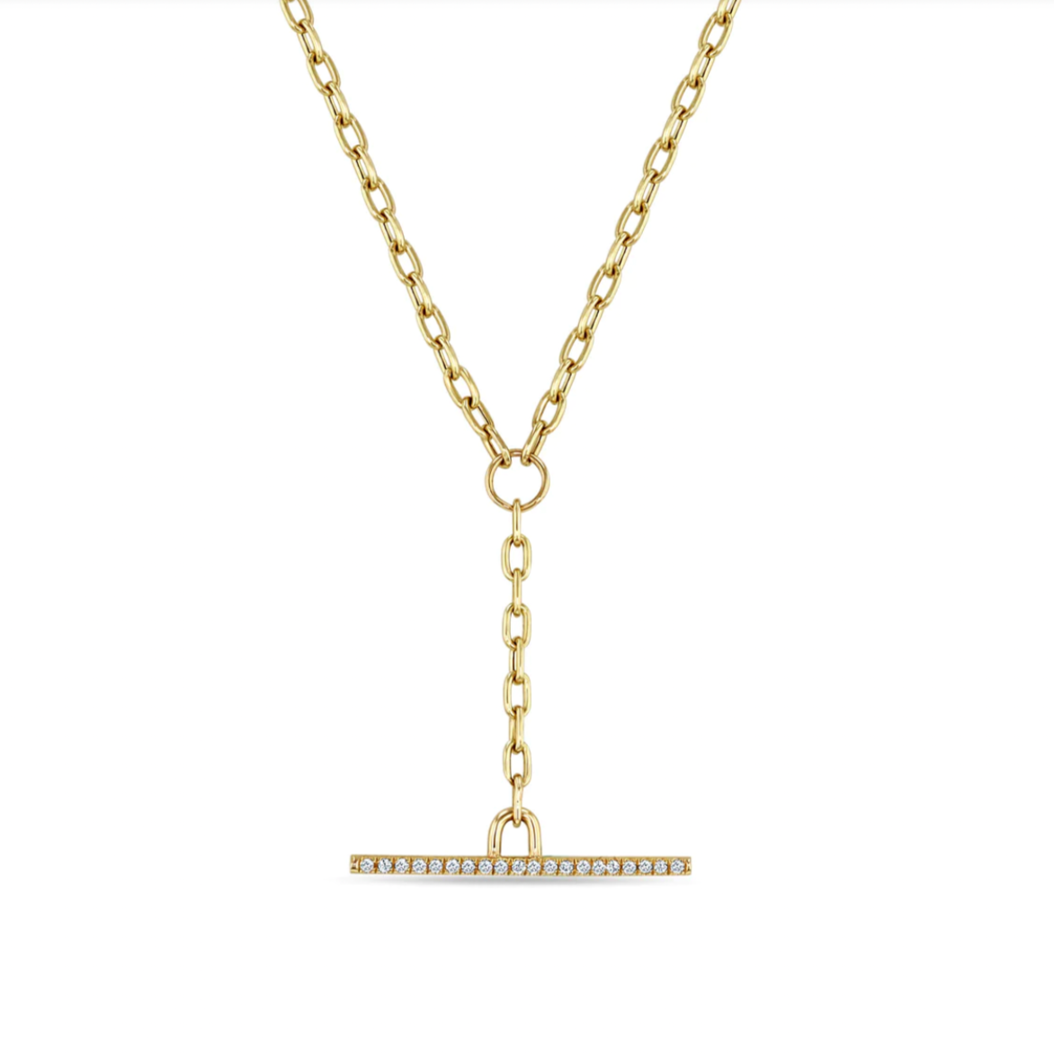 Zoe Chicco 14k Small Square Oval Chain Pave Diamond Faux Toggle Lariat Necklace
