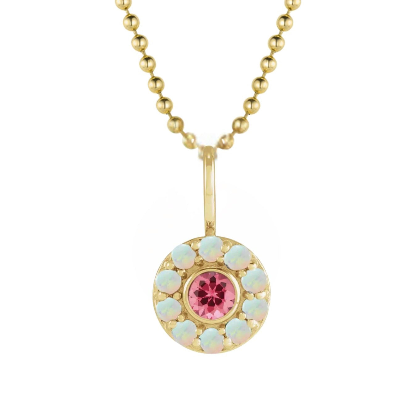 14k Gold Pink Spinel and Opal Halo Charm