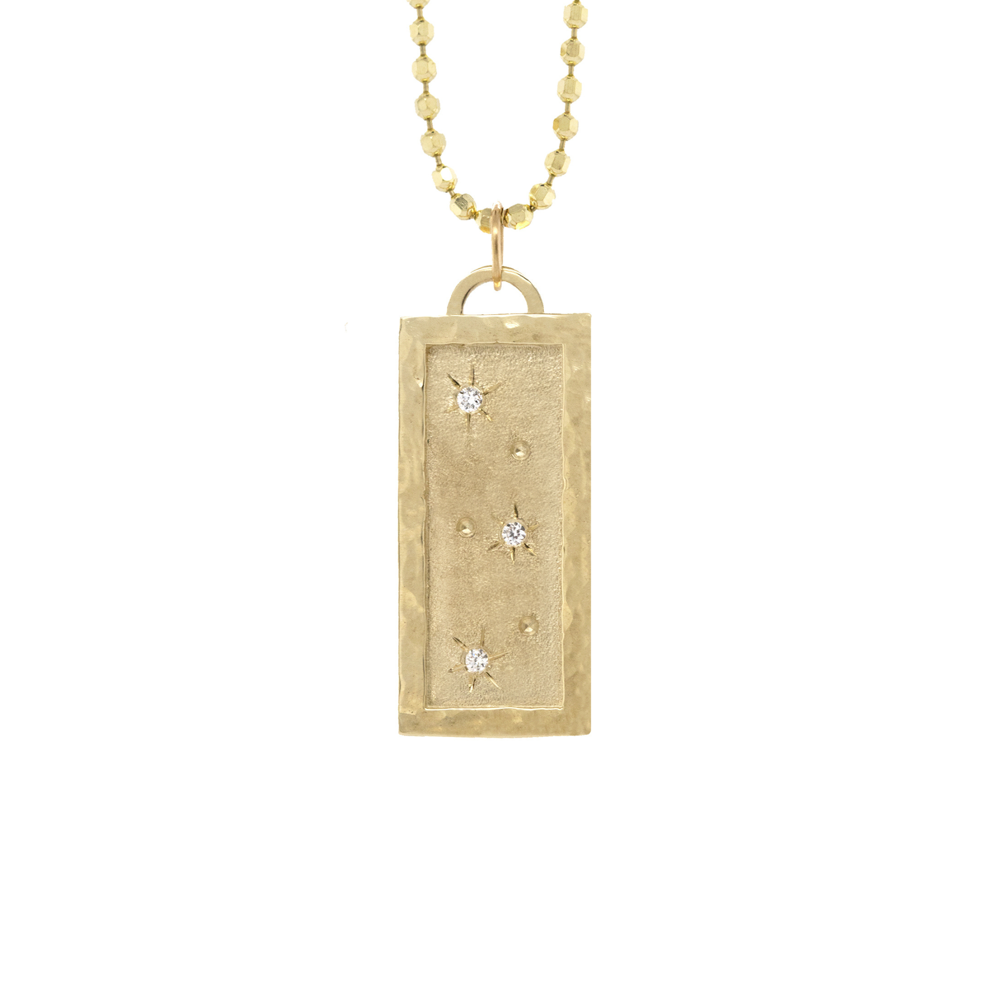 ASTRAL Medium 14K Gold Rectangular Pendant with White Diamond Starbursts