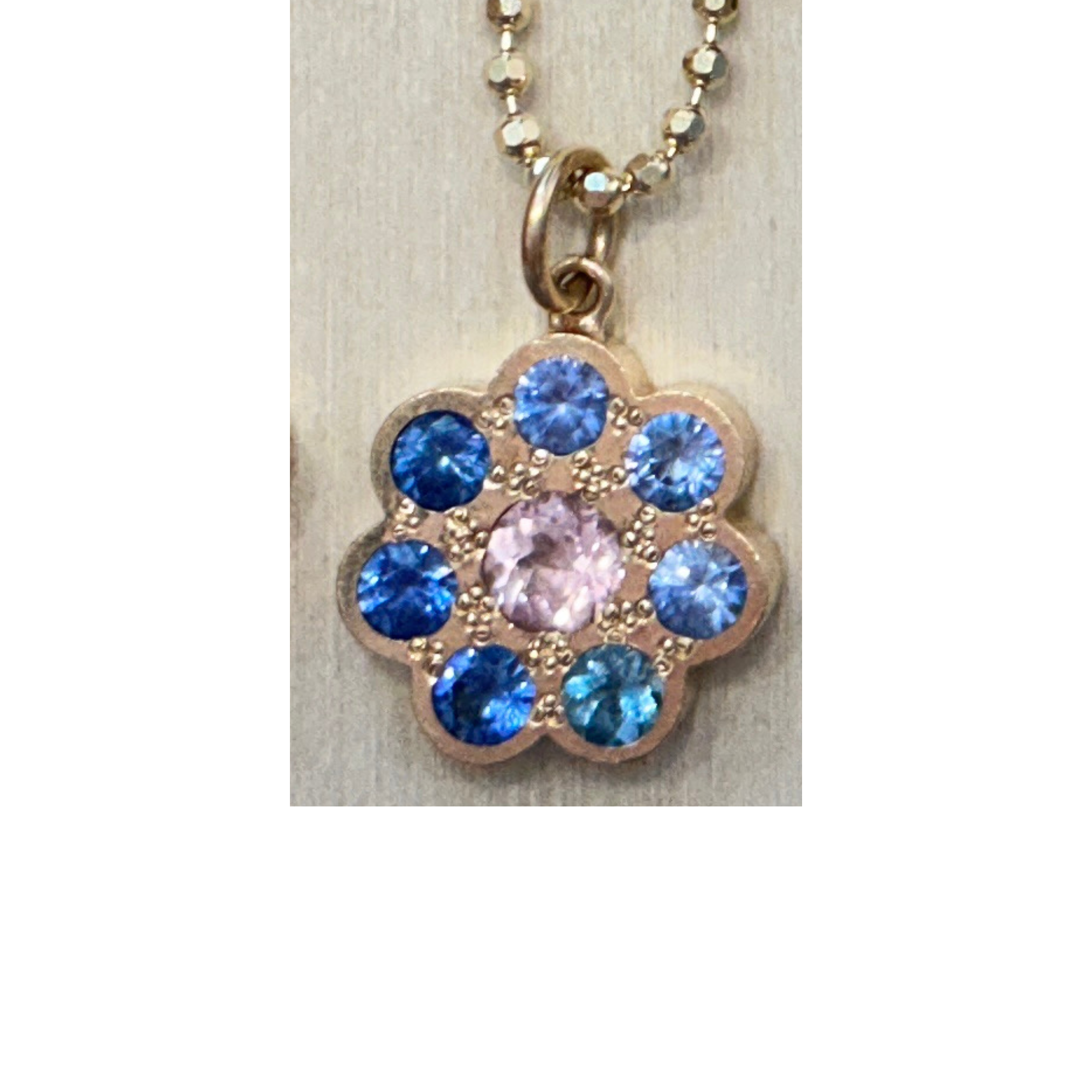 LILLY Small 14K Gold Bezel Flower Pendant with Mixed Sapphires