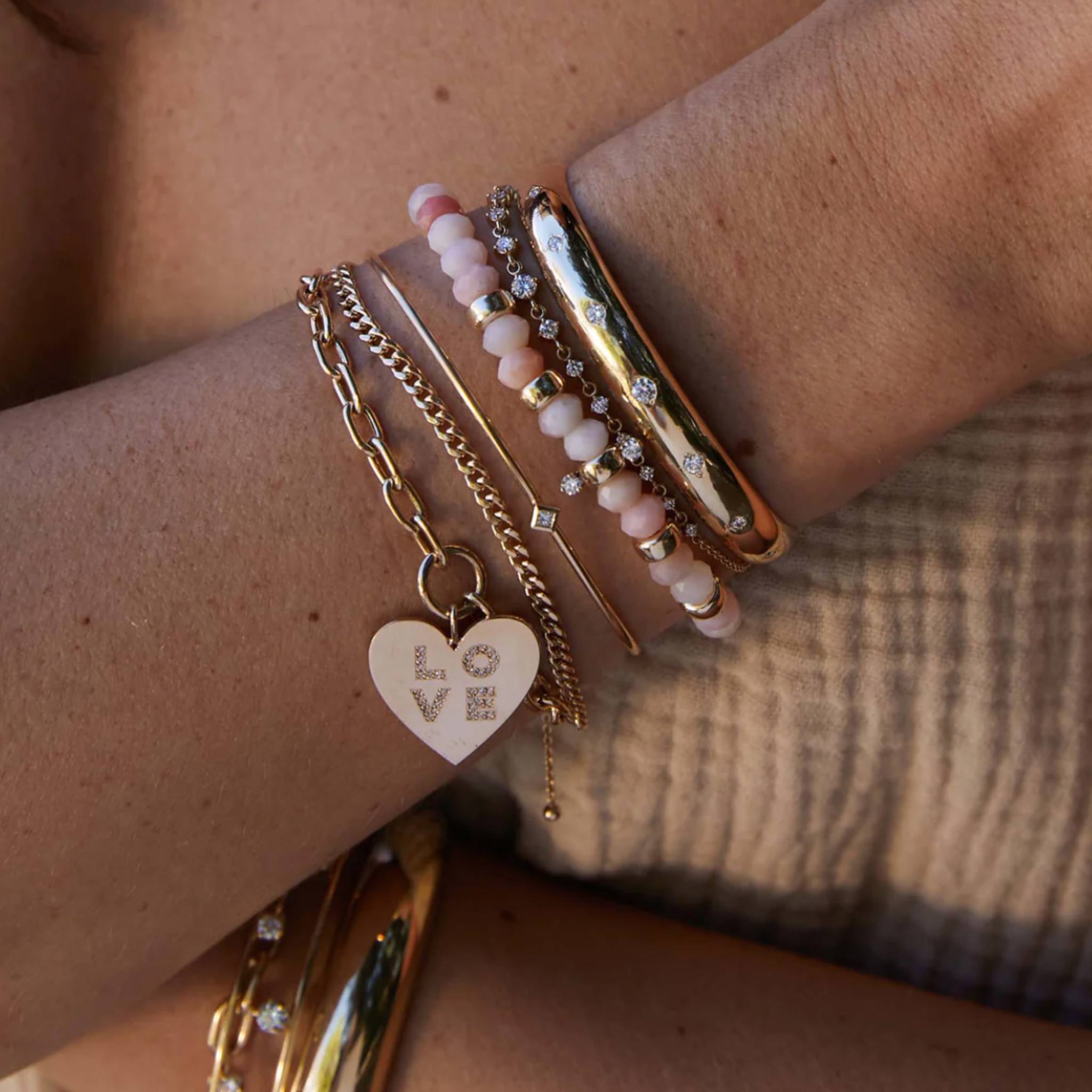 Zoe Chicco 14k Princess Diamond Cuff & Small Curb Chain Double Bracelet