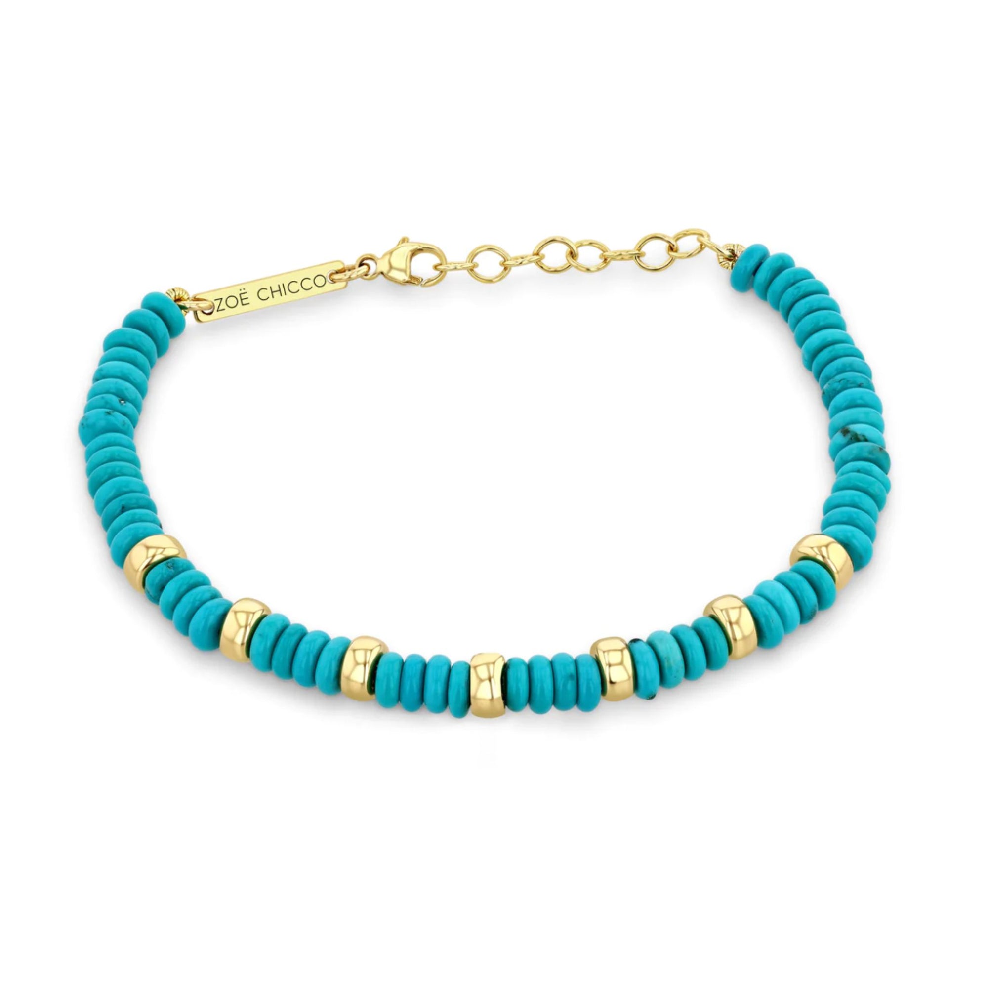 Zoe Chicco 14k Gold and Turquoise Rondelle Bead Bracelet