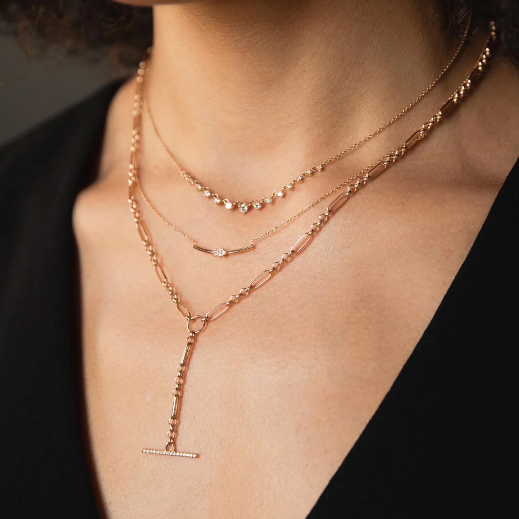 Zoe Chicco 14k 15 Linked Graduated Prong Diamond Necklace