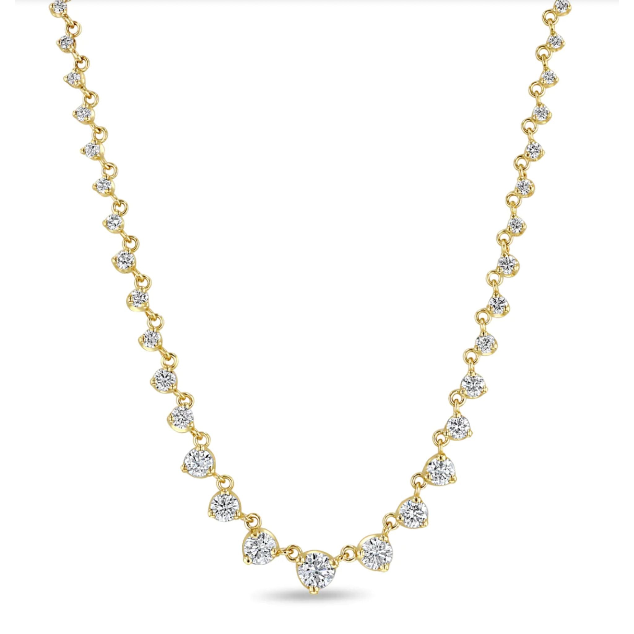 Zoe Chicco 14k Linked Graduted Prong Diamond Tennis Necklace