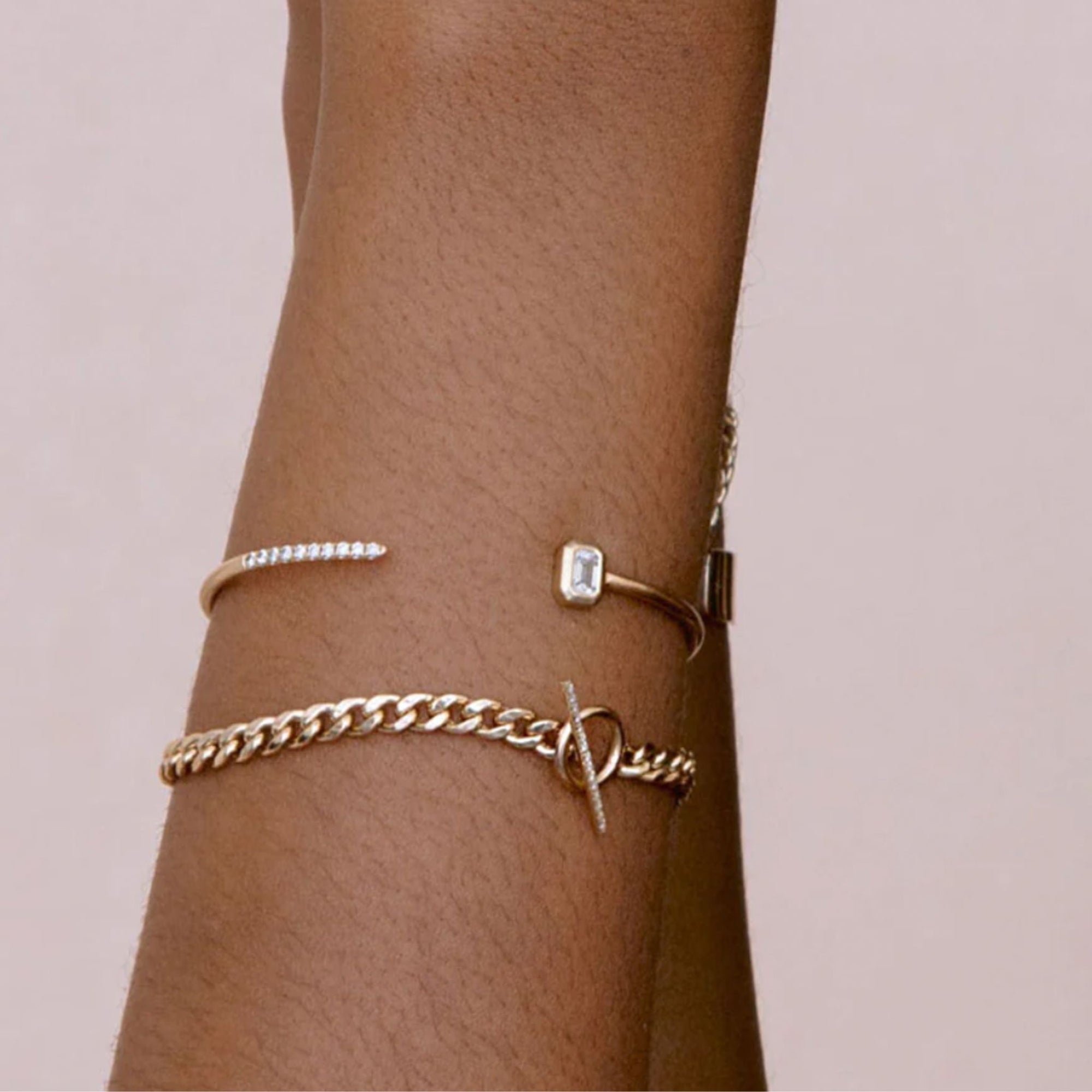 Zoe Chicco 14k Medium Curb Chain Pave Diamond Toggle Bracelet