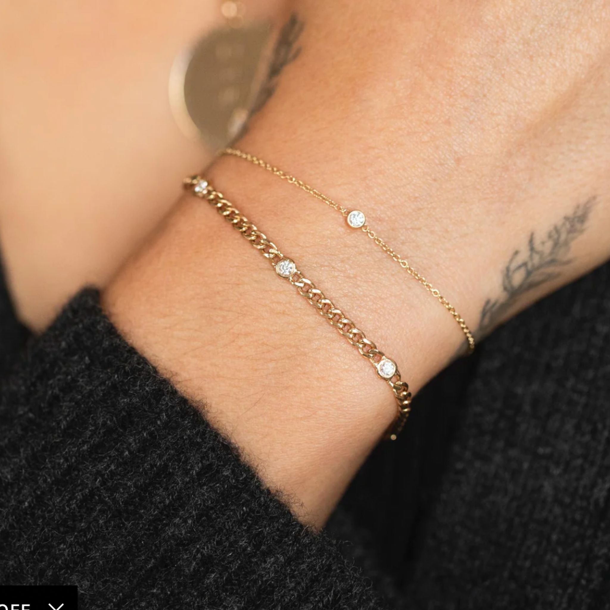 Zoe Chicco 14k Small Curb Chain Bracelet with 5 Floating Diamonds