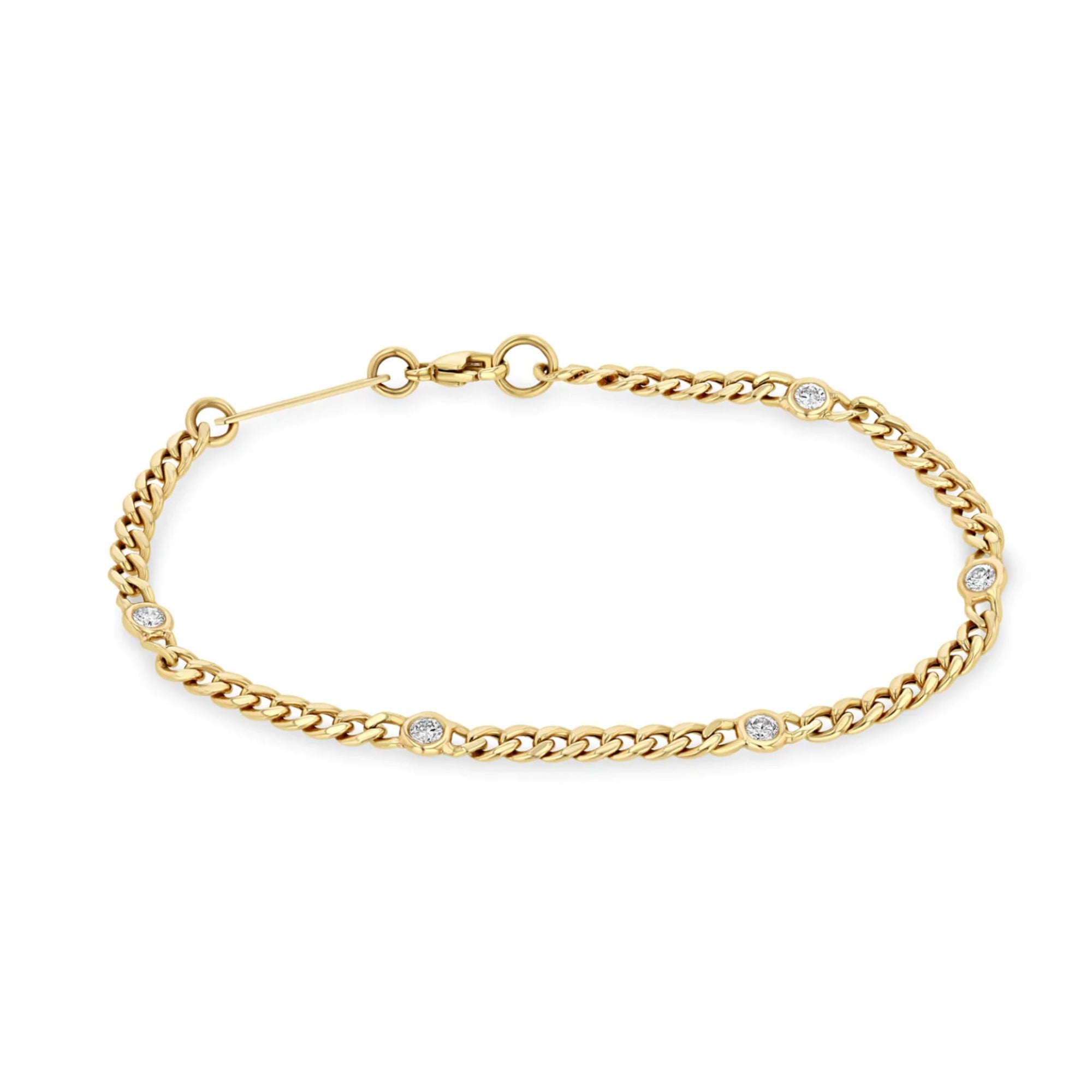 Zoe Chicco 14k Small Curb Chain Bracelet with 5 Floating Diamonds