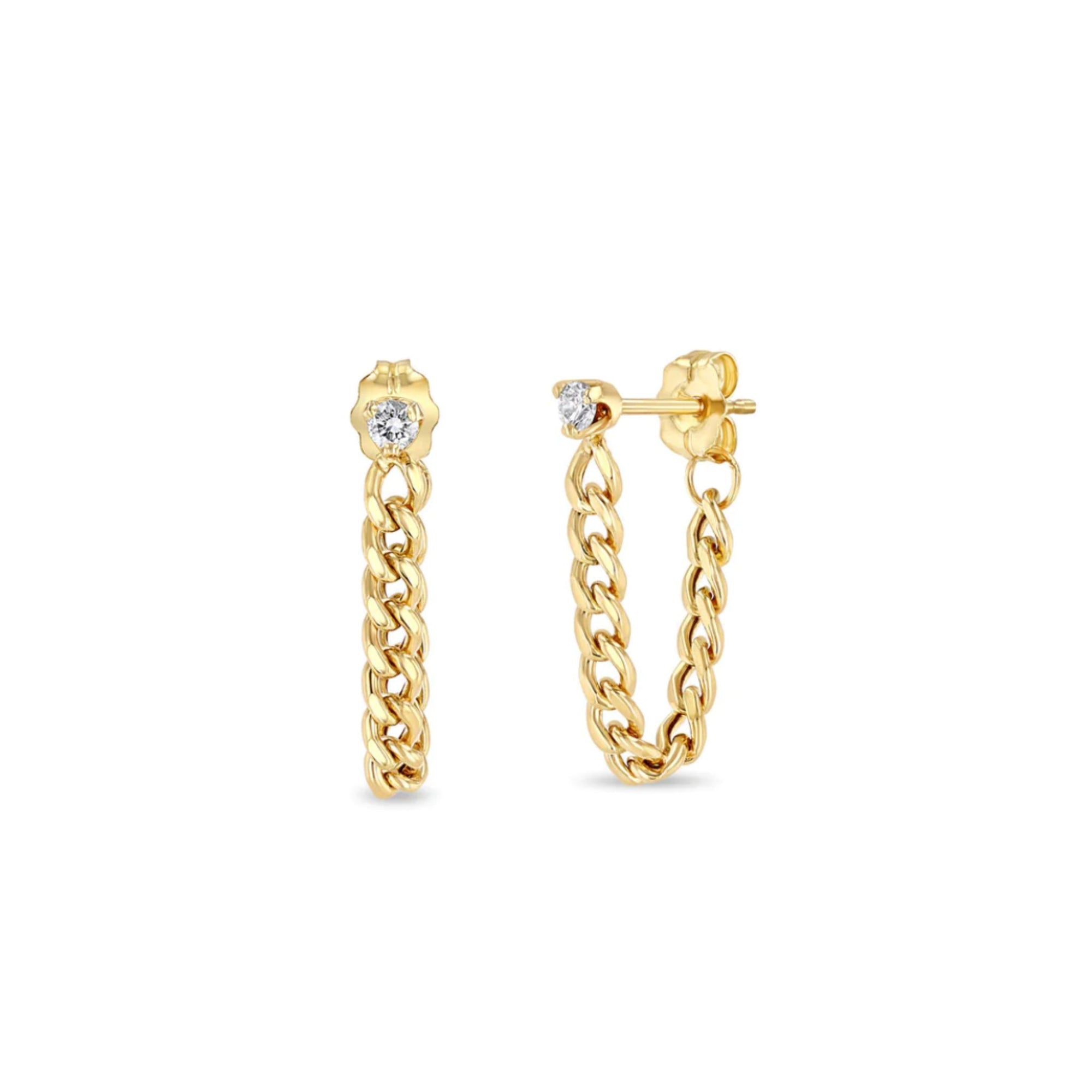 Zoe Chicco 14k Prong Diamond Small Curb Chain Huggie Earrings