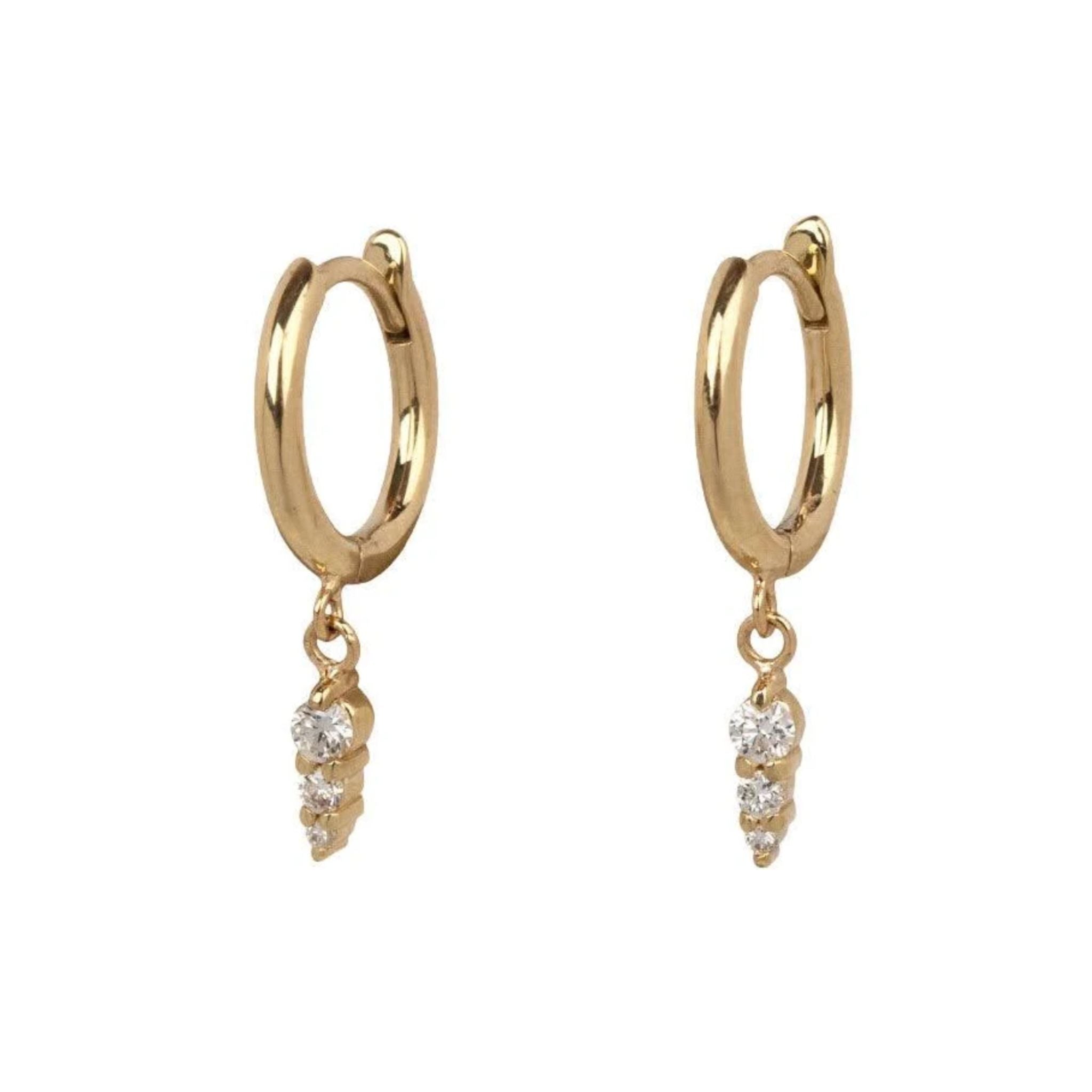 Zoe Chicco 14k Hinged Huggie Hoops with Dangling Diamonds