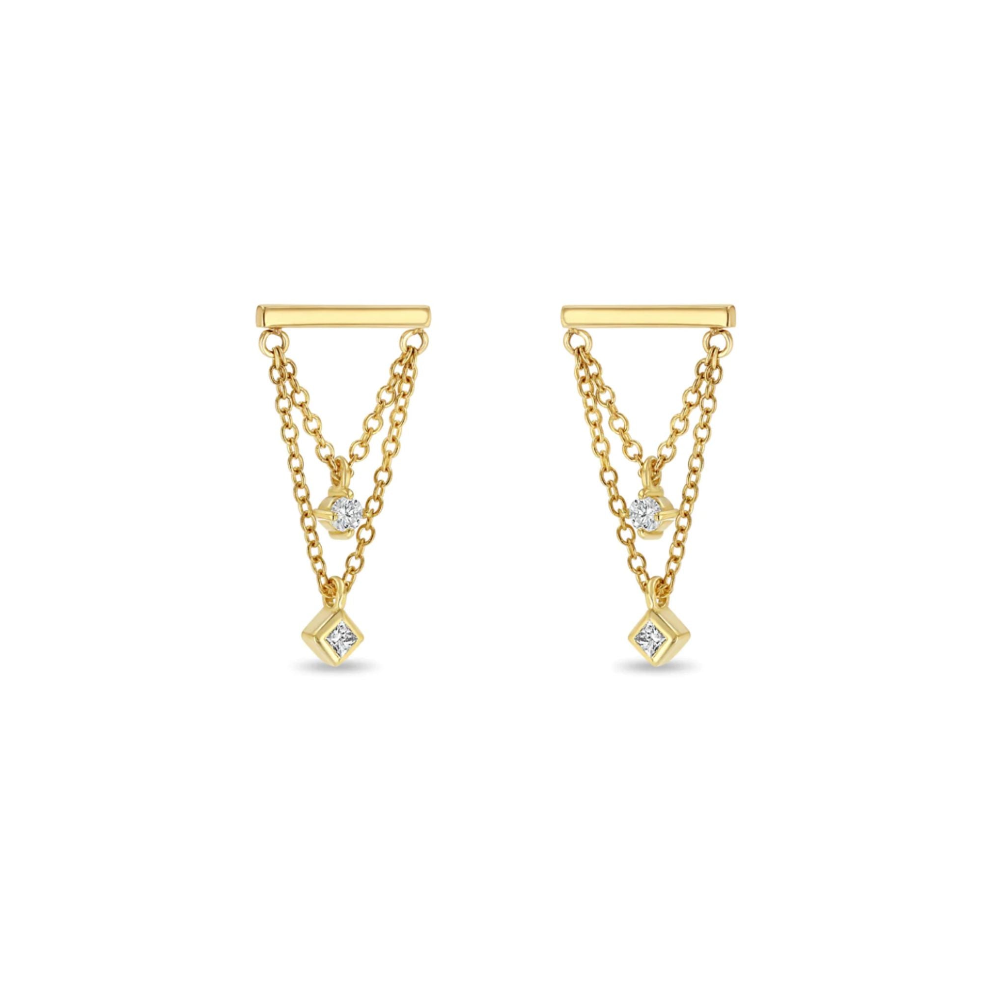 Zoe Chicco 14k Bar and Mixed Diamond Double Chain Drop Earrings