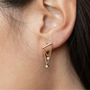 Zoe Chicco 14k Bar and Mixed Diamond Double Chain Drop Earrings
